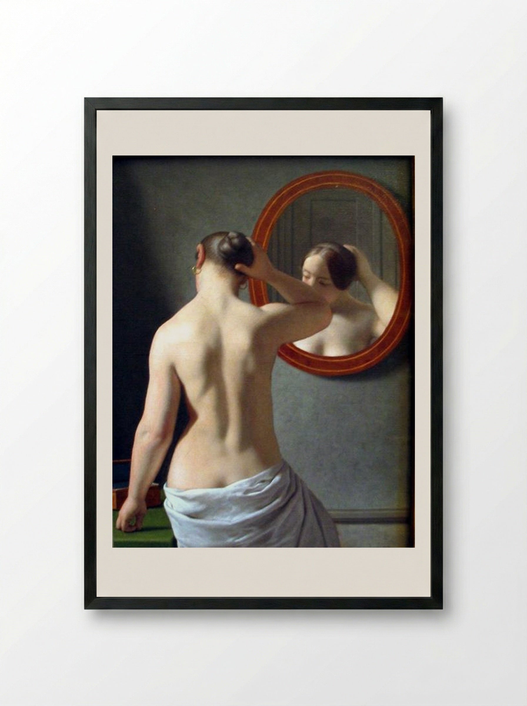 Woman Standing in Front of a Mirror - Christoffer Wilhelm Eckersberg - Framed Print Black