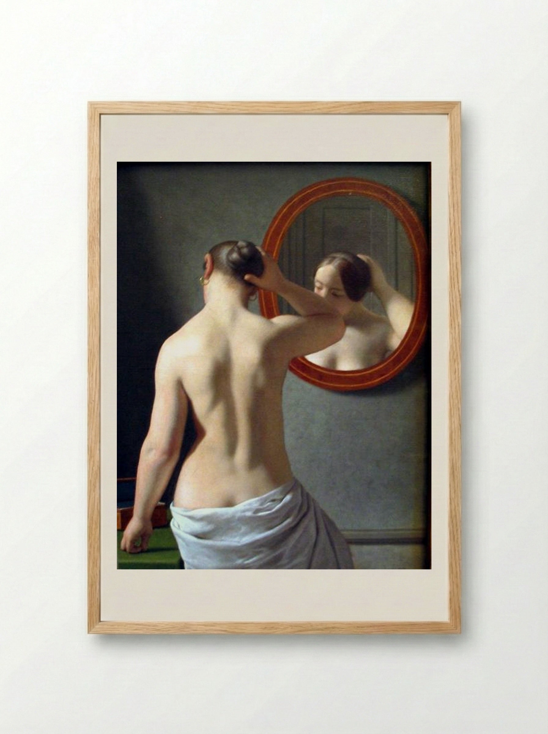 Woman Standing in Front of a Mirror - Christoffer Wilhelm Eckersberg - Framed Print Wood