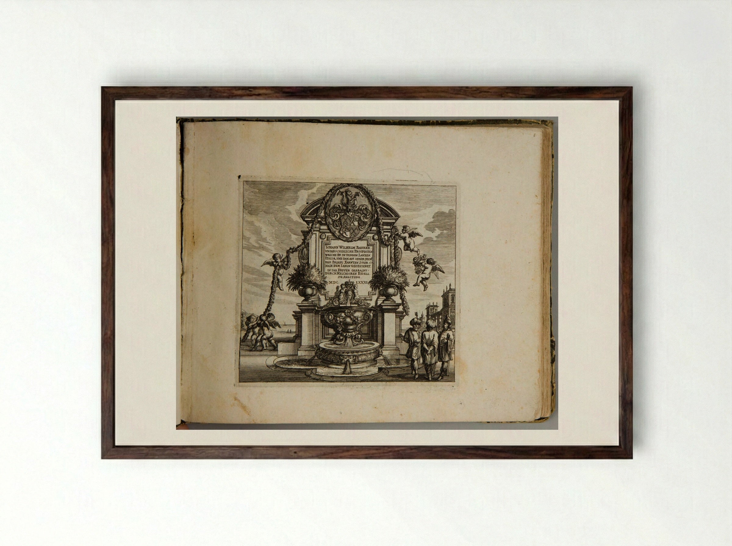 Title Page from Album of Views after Johann Wilhelm Baur - Melchior Küsel - Framed Print Dark Wood