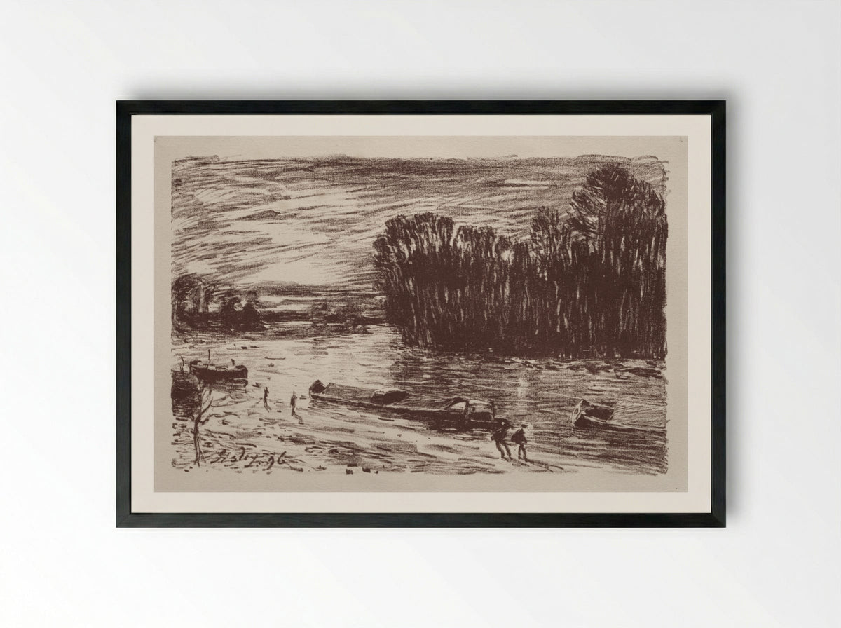 On the Banks of the Loing - Alfred Sisley - Framed Print Black