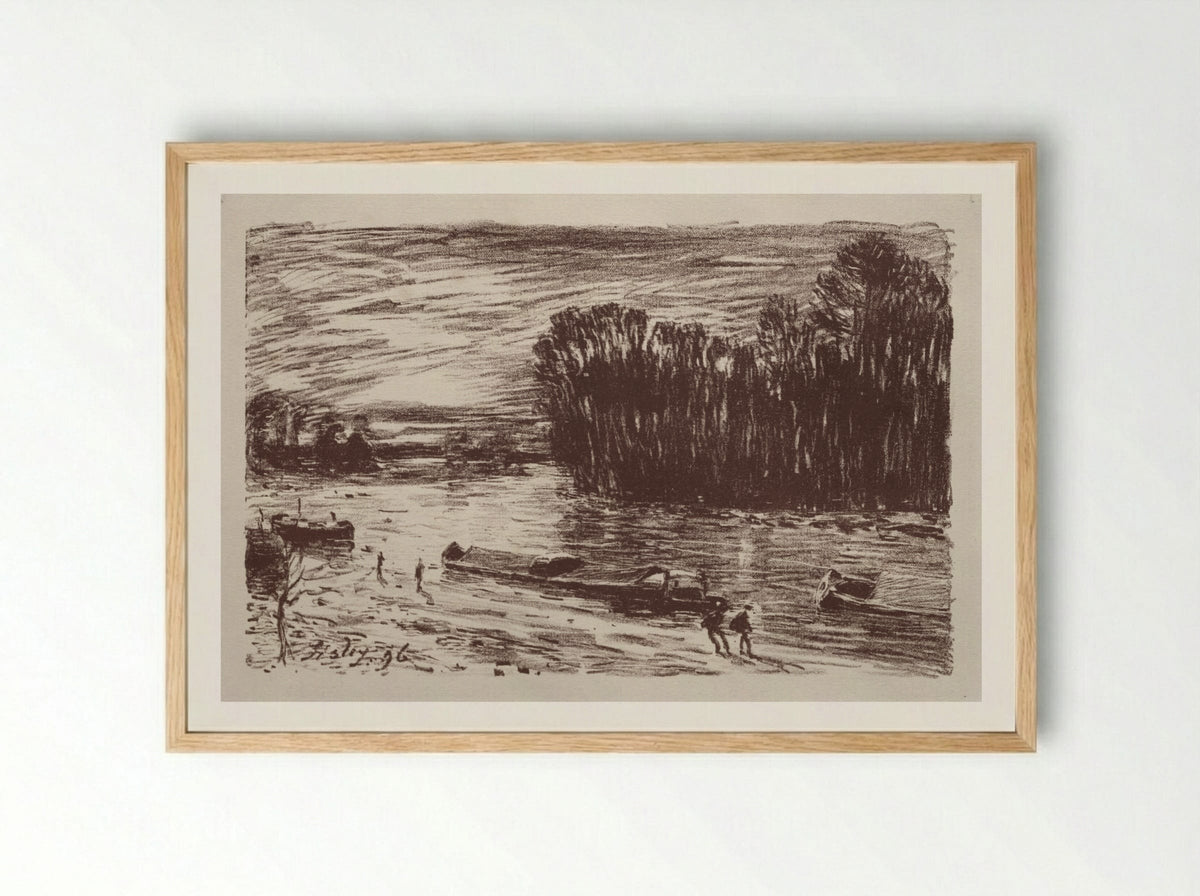 On the Banks of the Loing - Alfred Sisley - Framed Print Wood