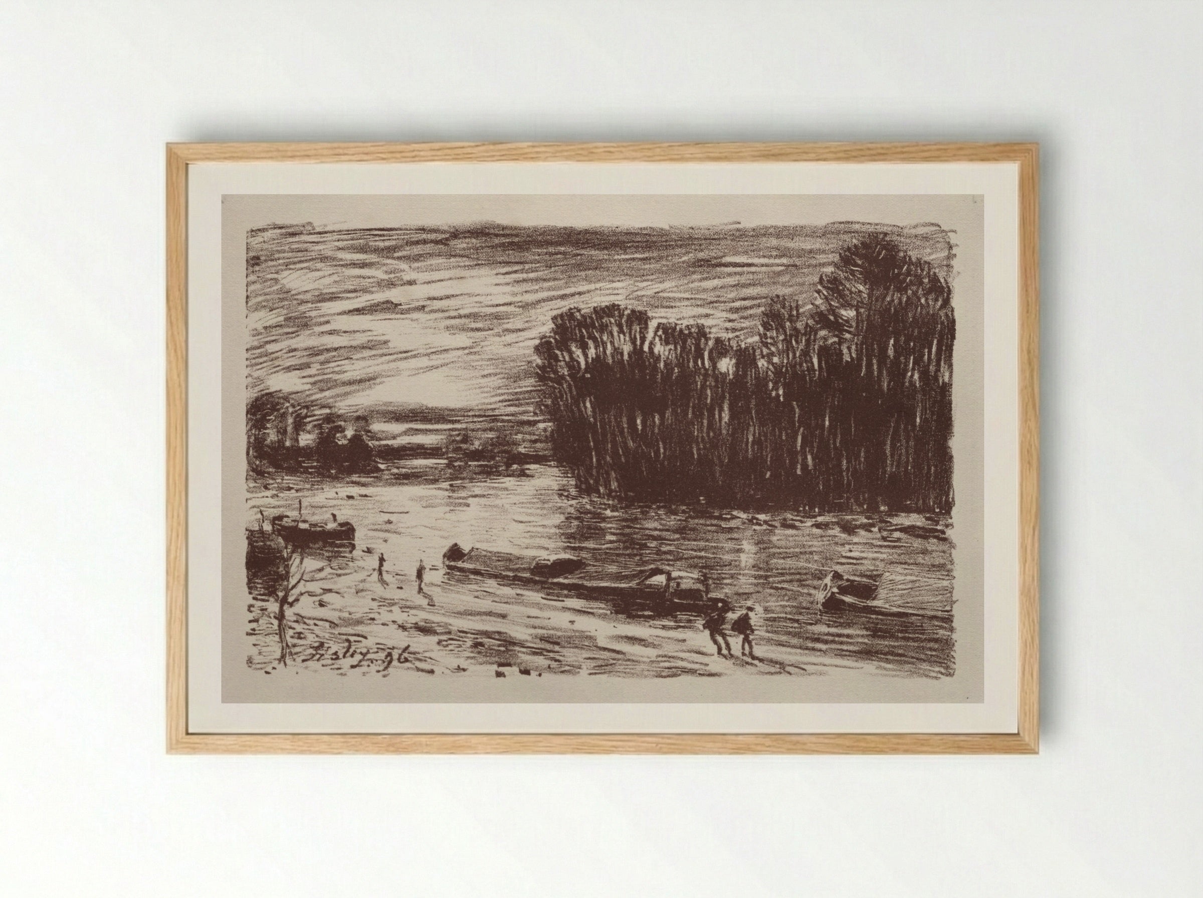On the Banks of the Loing - Alfred Sisley - Framed Print Wood