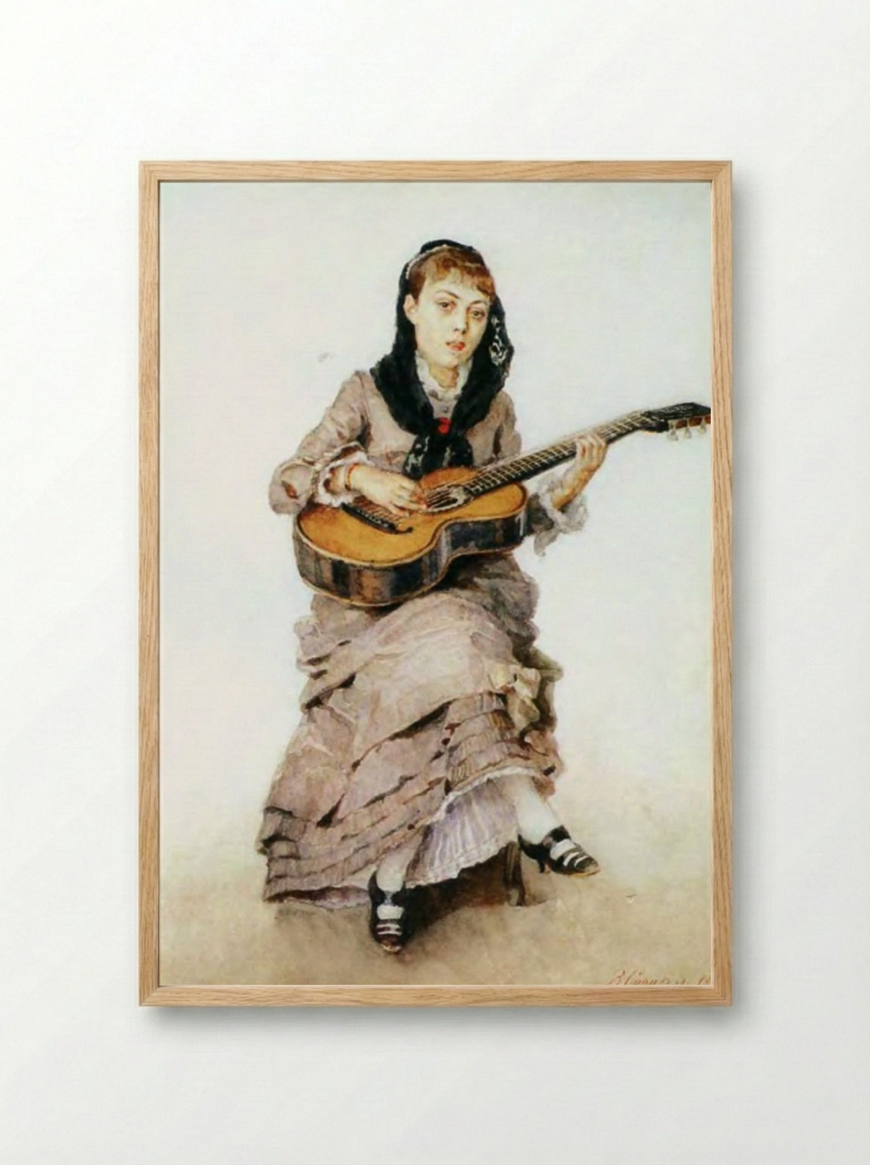 Portrait of Princess S. A. Kropotkina with Guitar - Vasily Surikov - Framed Print Wood