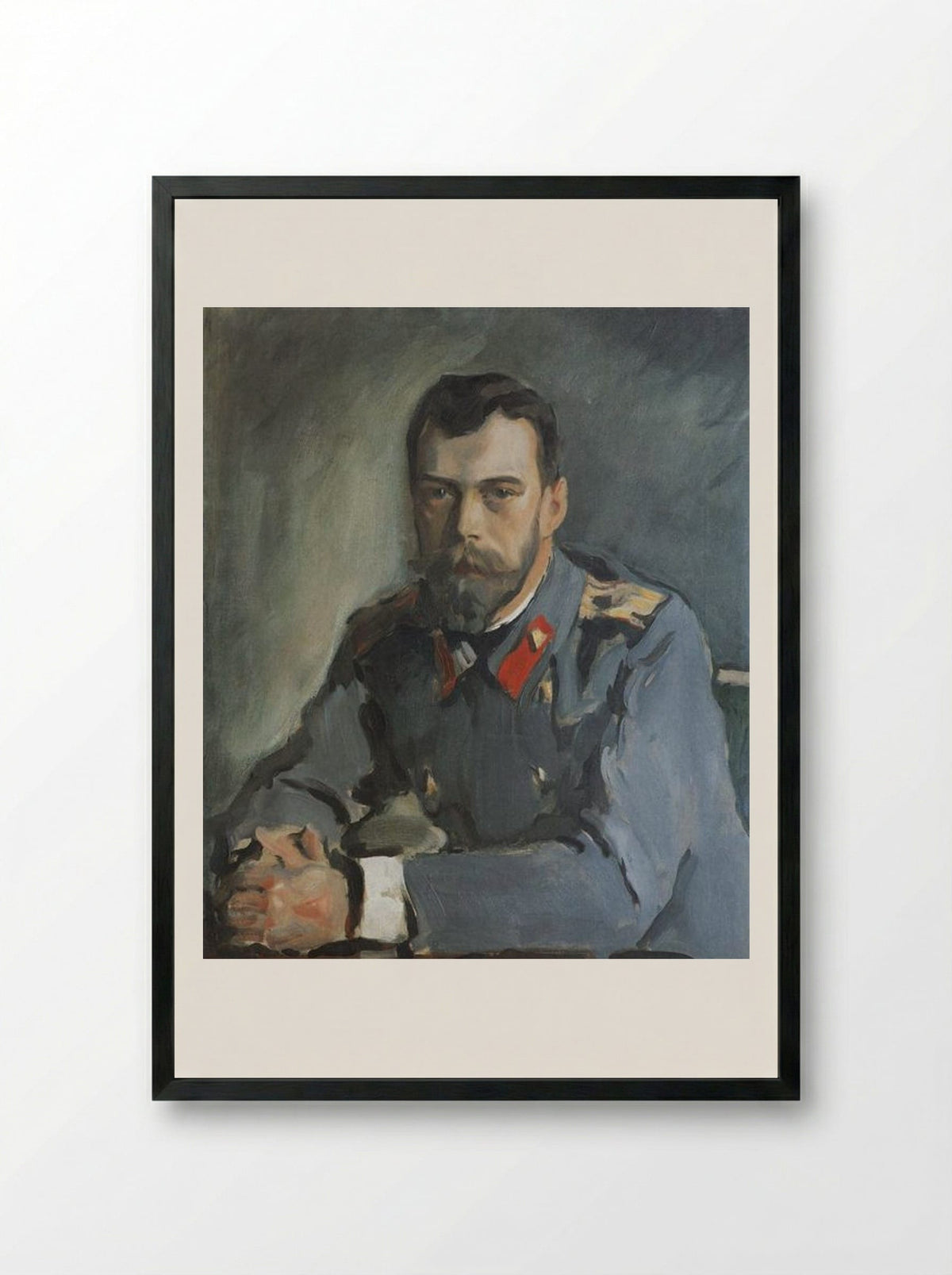 Portrait of Emperor Nicholas II - Valentin Serov - Framed Print Black