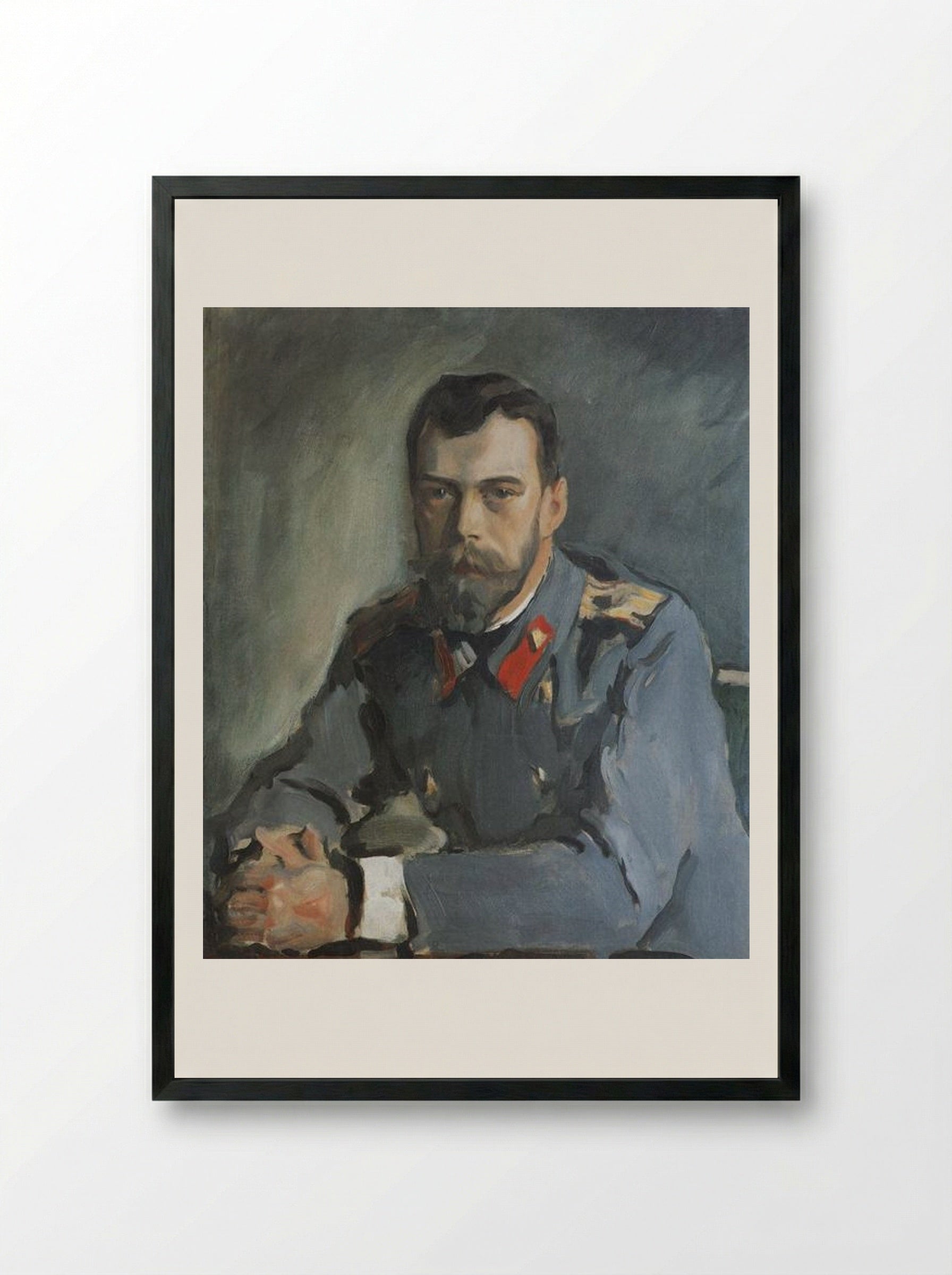Portrait of Emperor Nicholas II - Valentin Serov - Framed Print Black