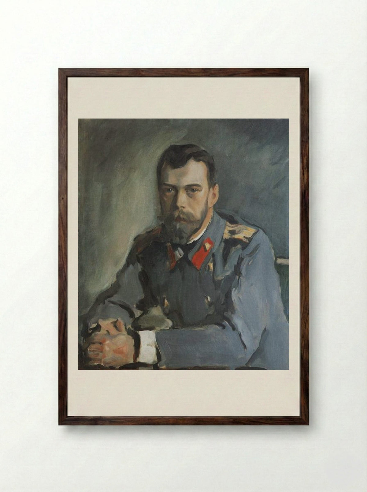 Portrait of Emperor Nicholas II - Valentin Serov - Framed Print Dark Wood