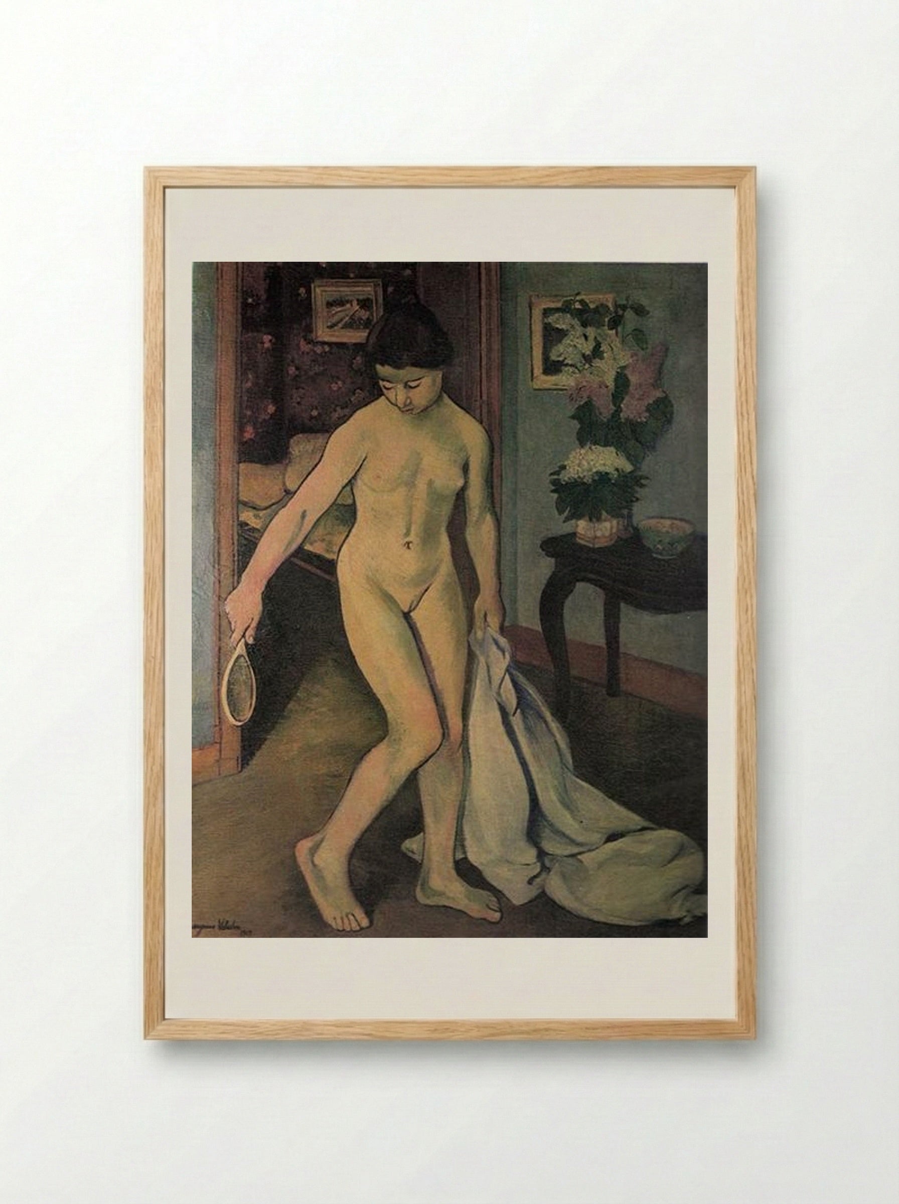 Nude at the Mirror - Suzanne Valadon - Framed Print Wood