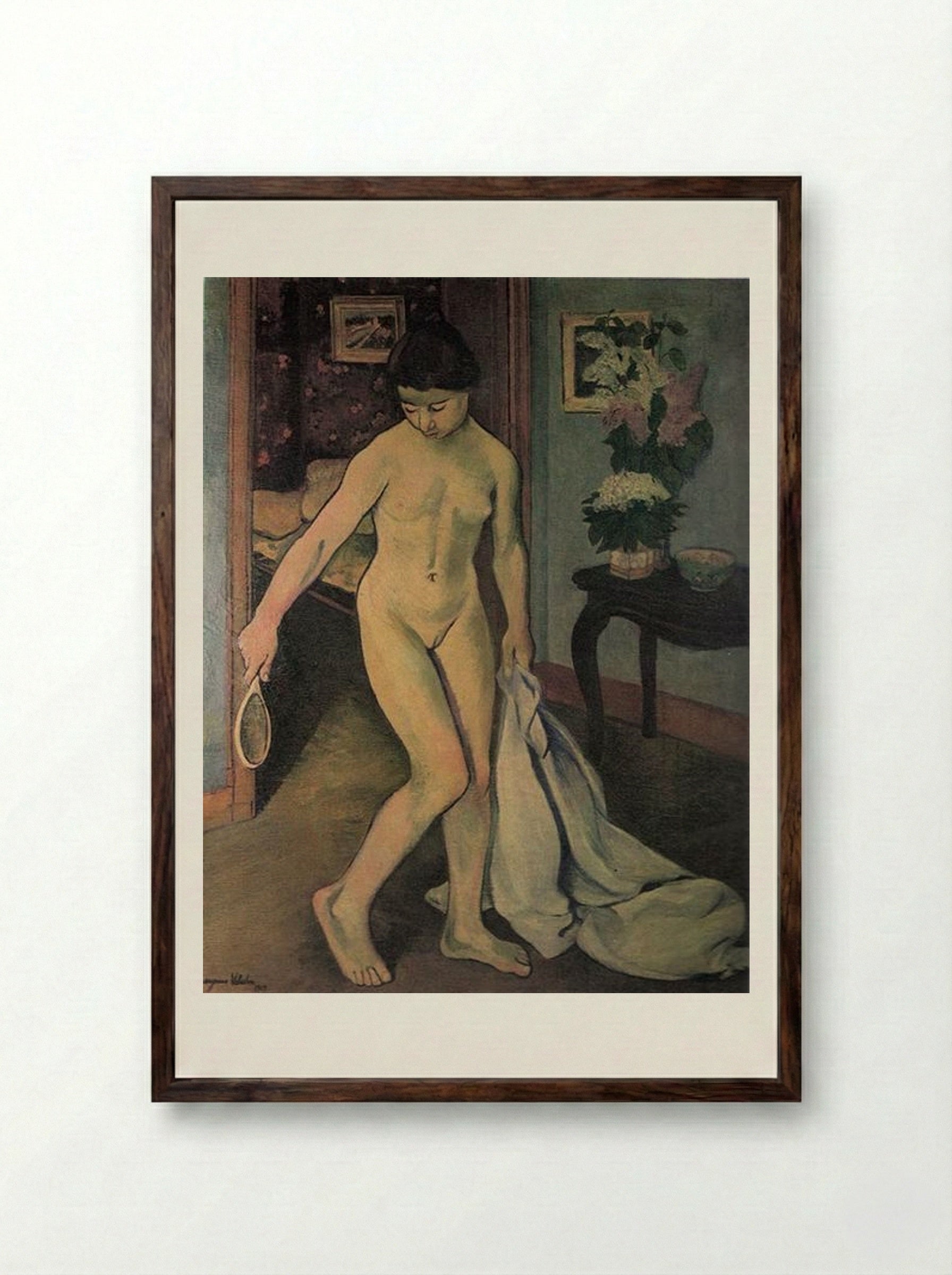Nude at the Mirror - Suzanne Valadon - Framed Print Dark Wood