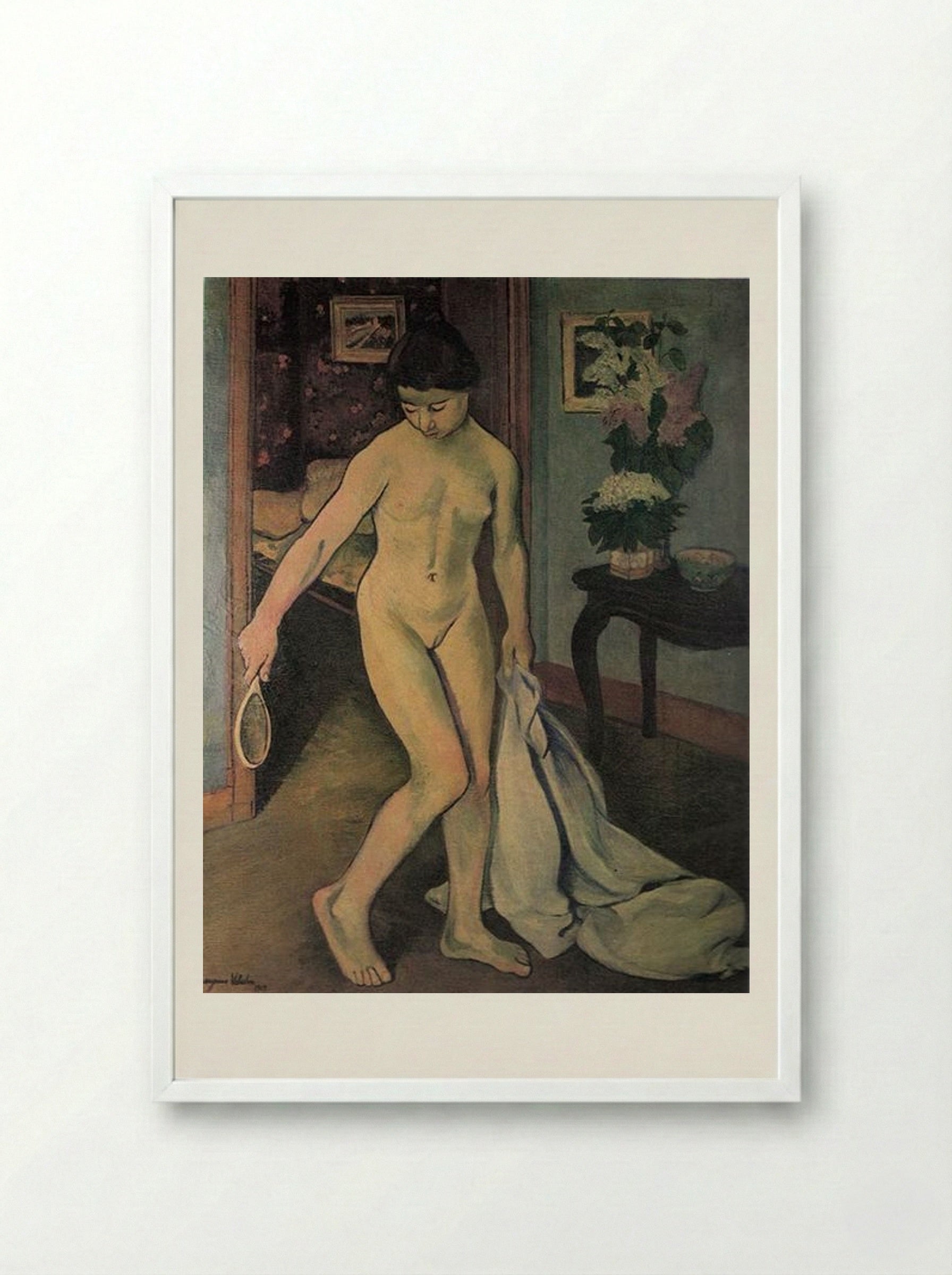 Nude at the Mirror - Suzanne Valadon - Framed Print White