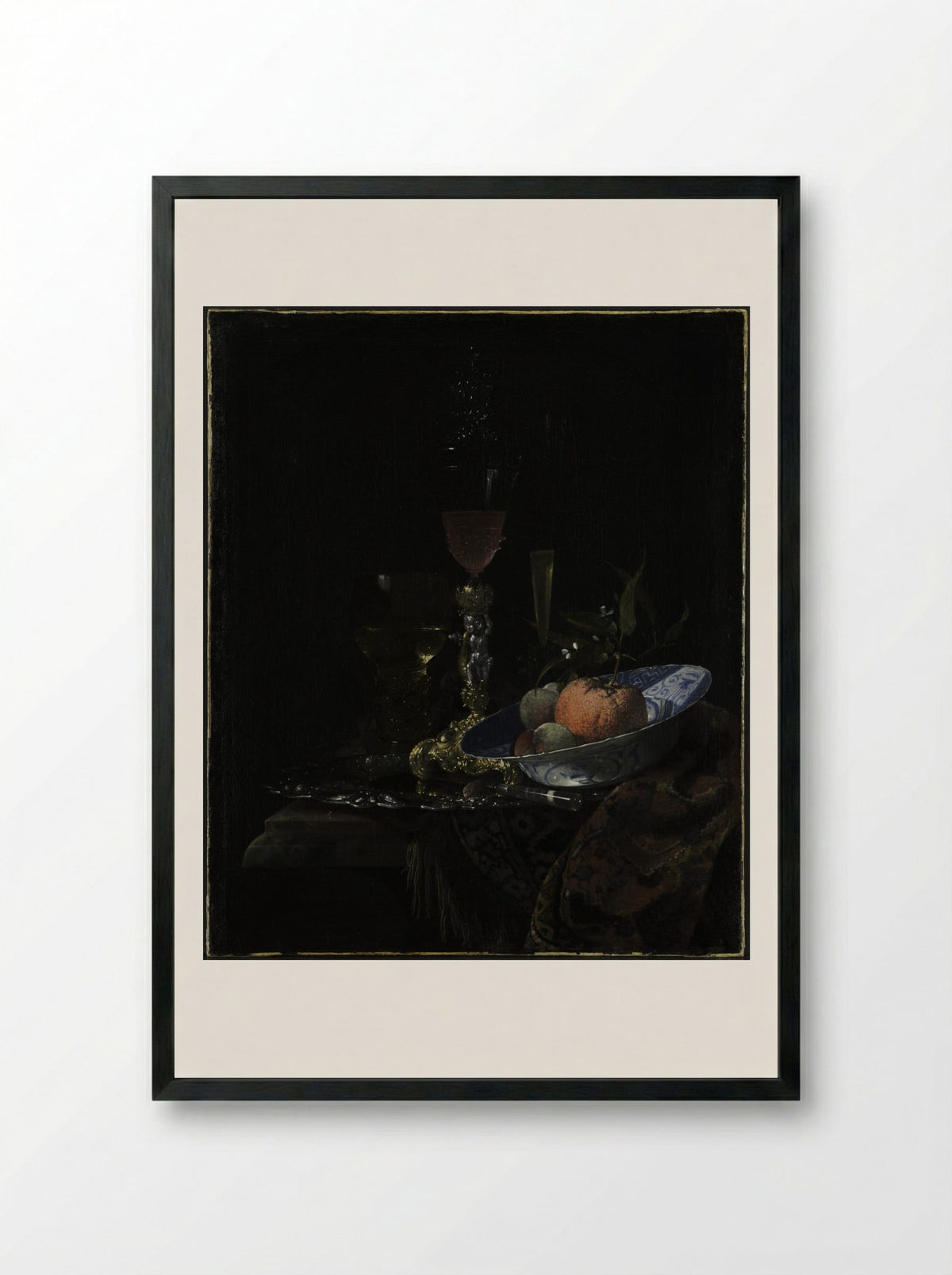 Still-Life with Chinese Porcelain Bowl - Willem Kalf - Framed Print Black