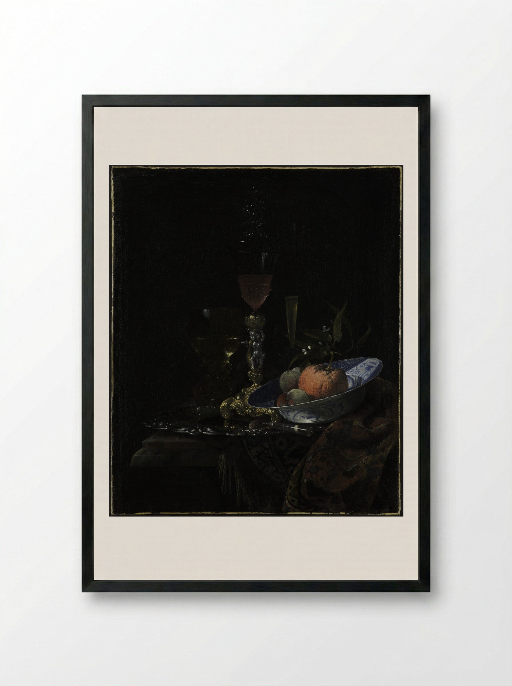 Still-Life with Chinese Porcelain Bowl - Willem Kalf - Framed Print Black