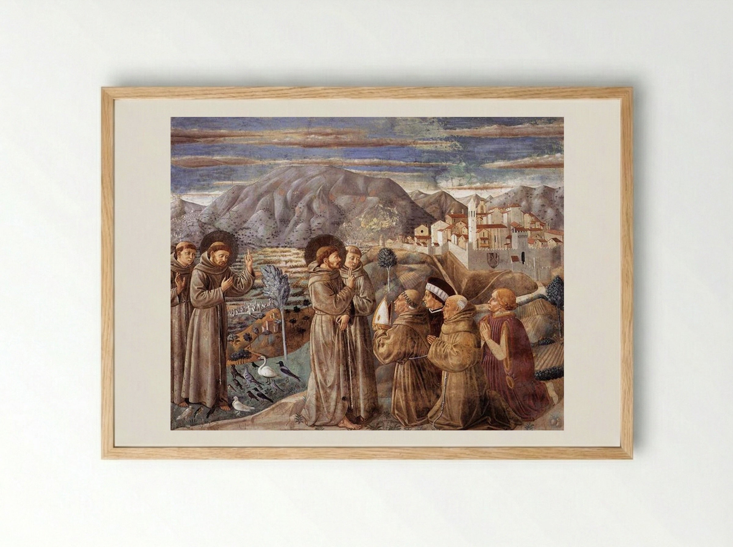Preaching to the Birds and Blessing Montefalco - Benozzo Gozzoli - Framed Print Wood