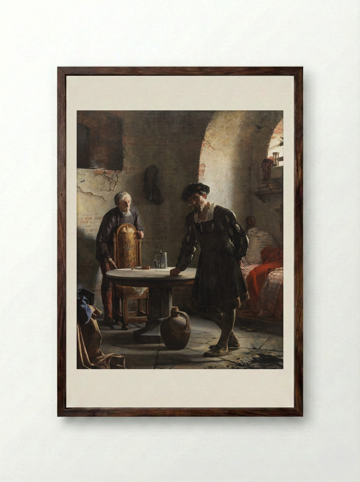 Christian II imprisoned in the tower at Sønderborg castle - Carl Bloch - Framed Print Dark Wood