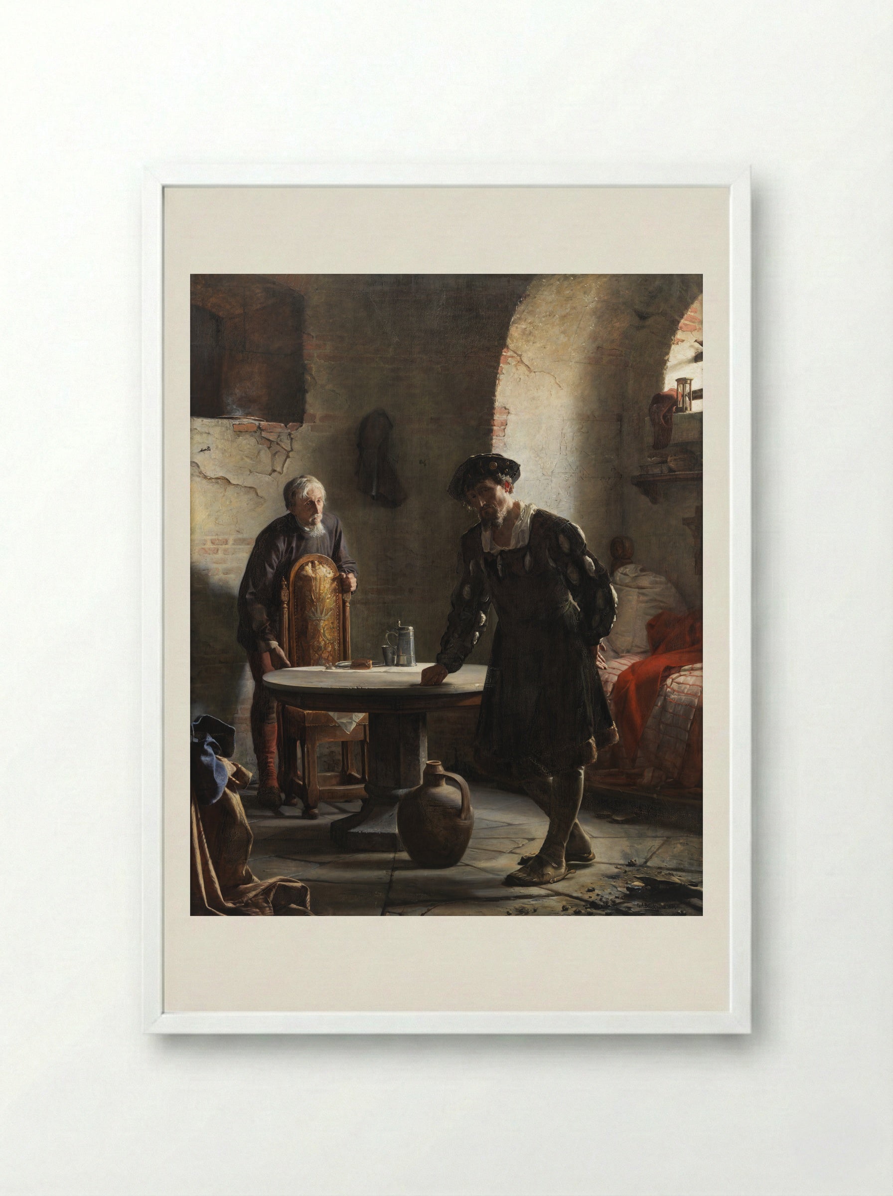 Christian II imprisoned in the tower at Sønderborg castle - Carl Bloch - Framed Print White