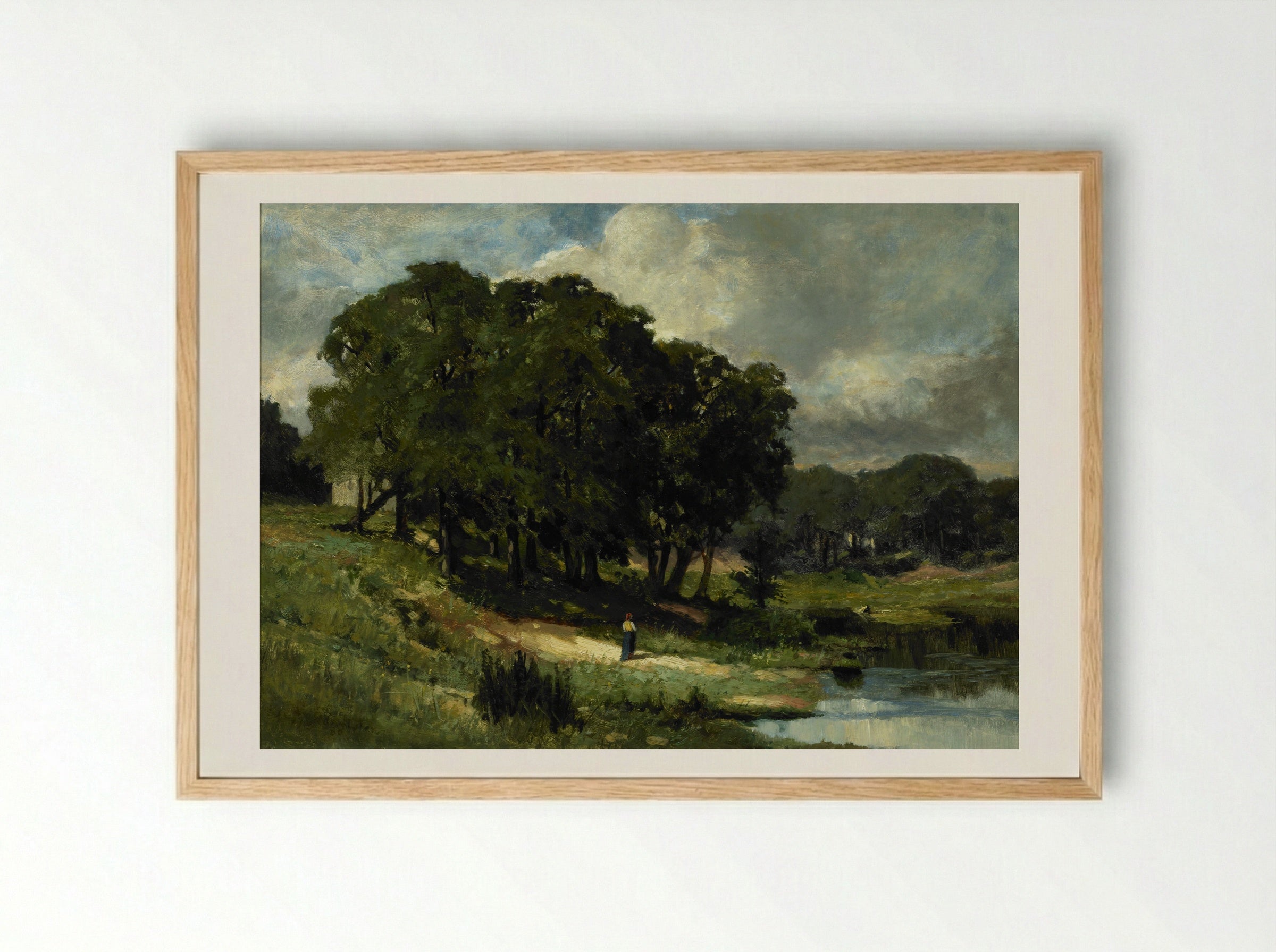 Woman Standing Near a Pond - Edward Mitchell Bannister - Framed Print Wood