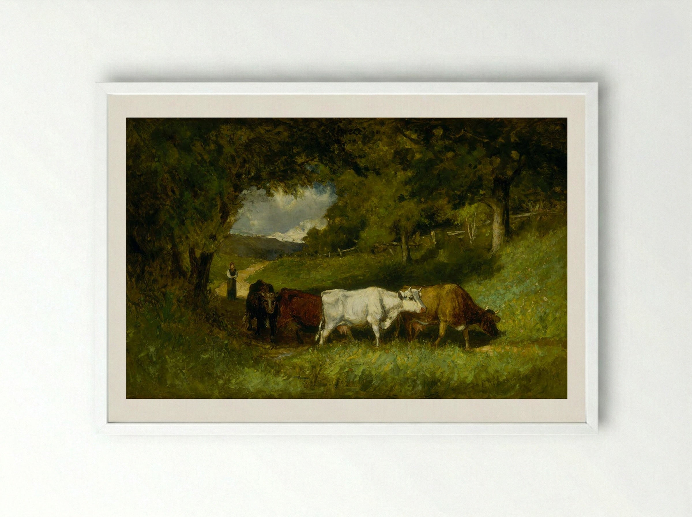 Driving Home the Cows - Edward Mitchell Bannister - Framed Print White