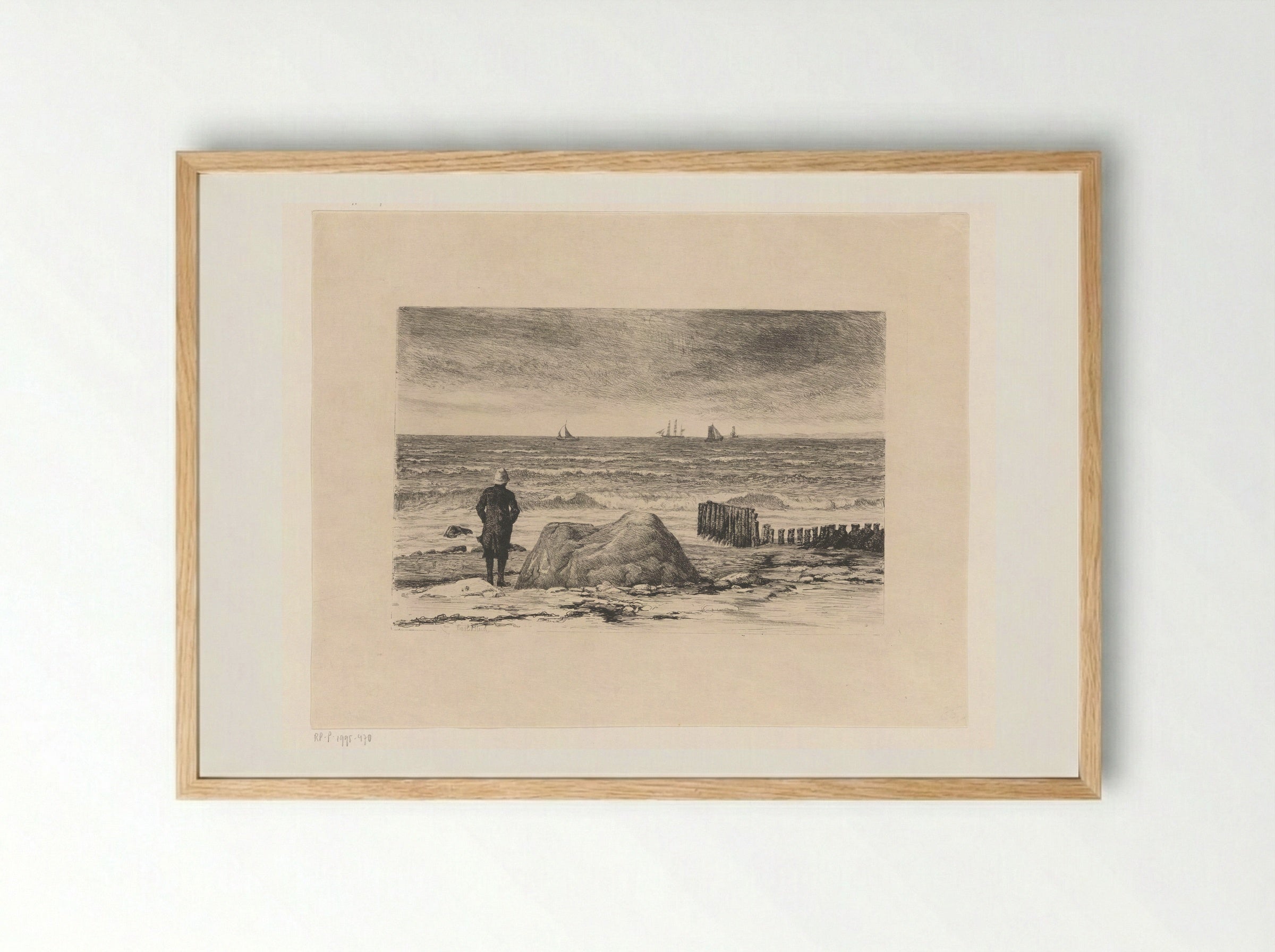 Kustwachter, uitkijkend over woelig water - Carl Bloch - Framed Print Wood