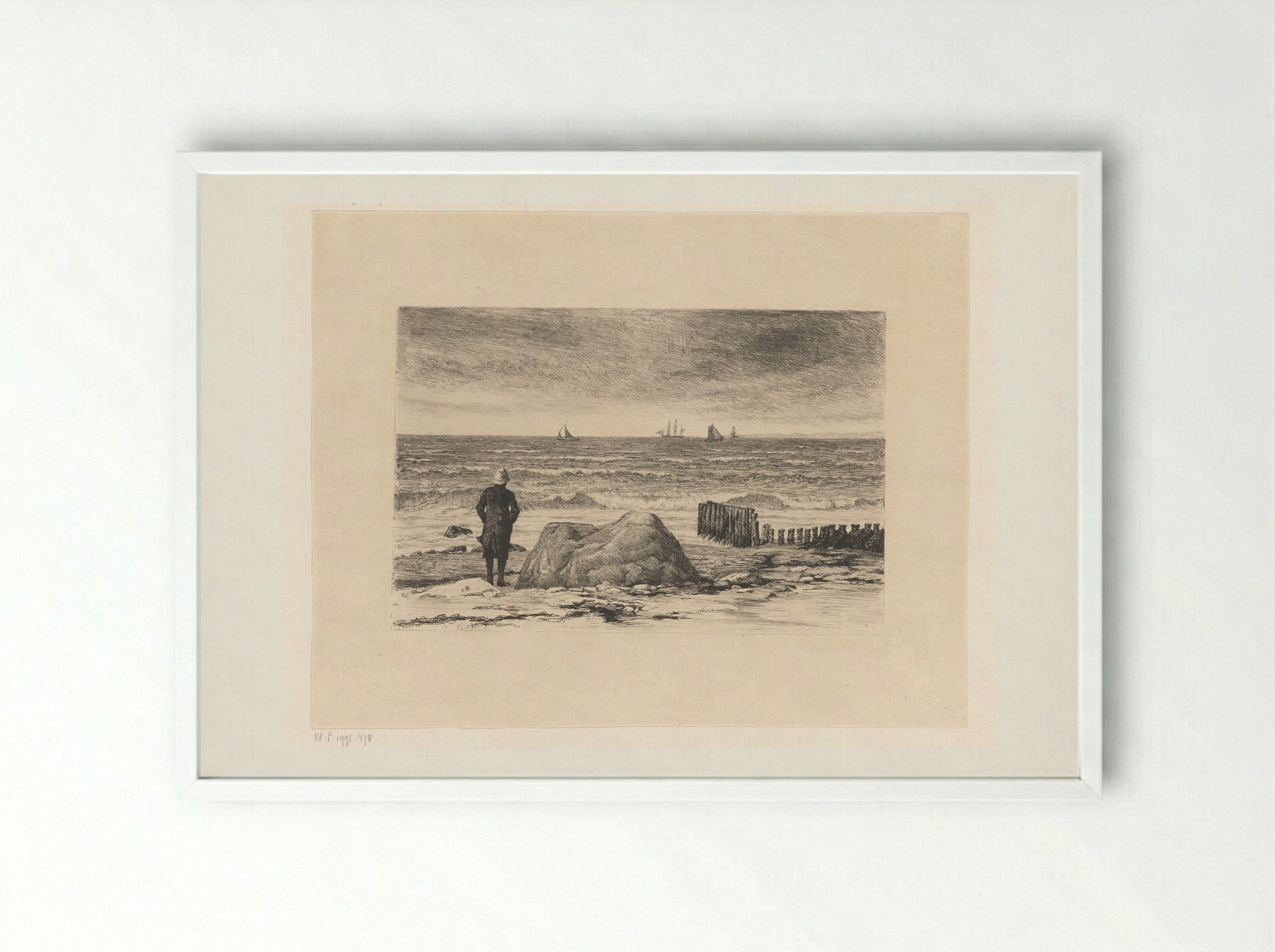 Kustwachter, uitkijkend over woelig water - Carl Bloch - Framed Print White