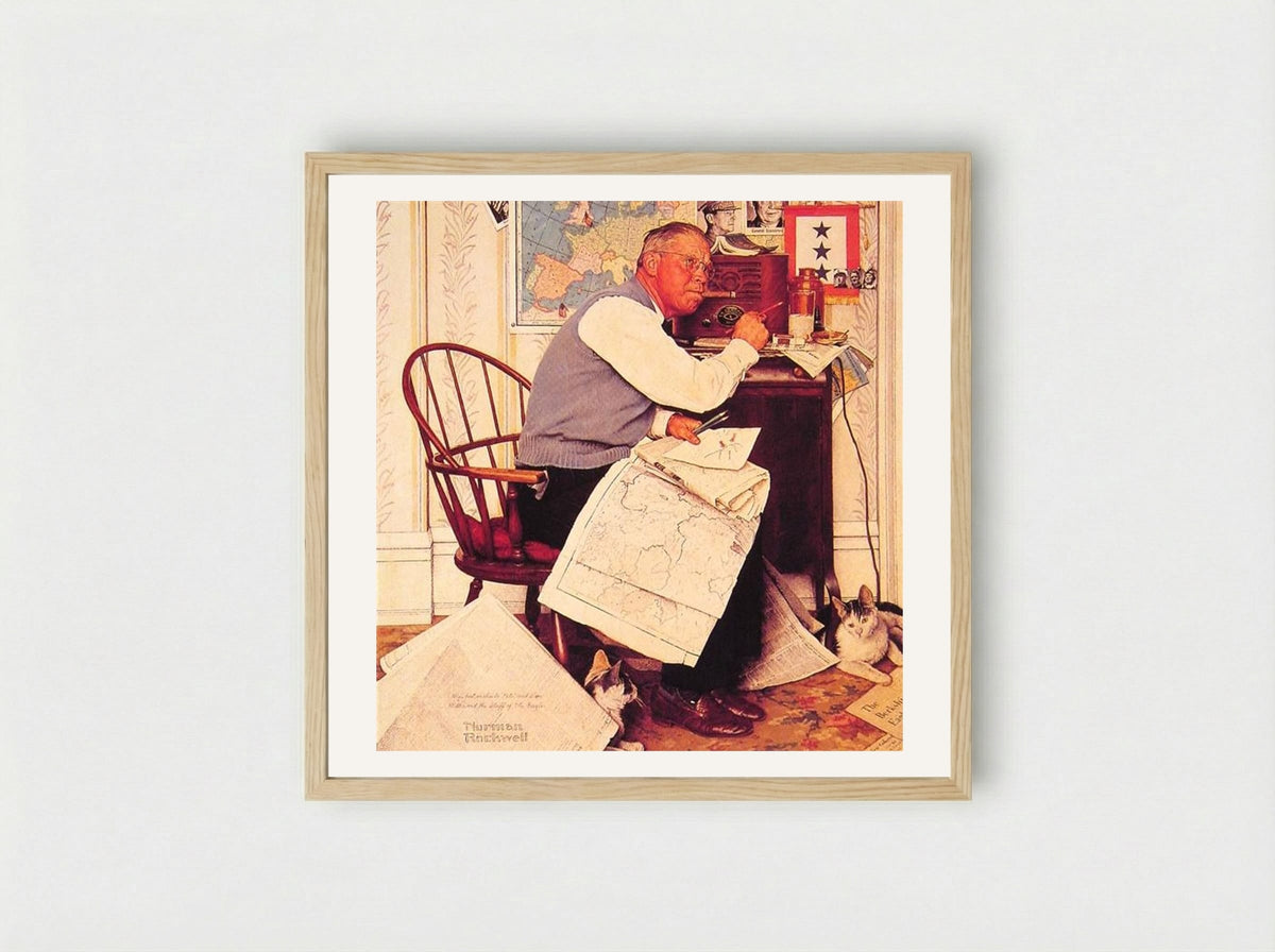 Man Charting War Maneuvers - Norman Rockwell - Framed Print Wood