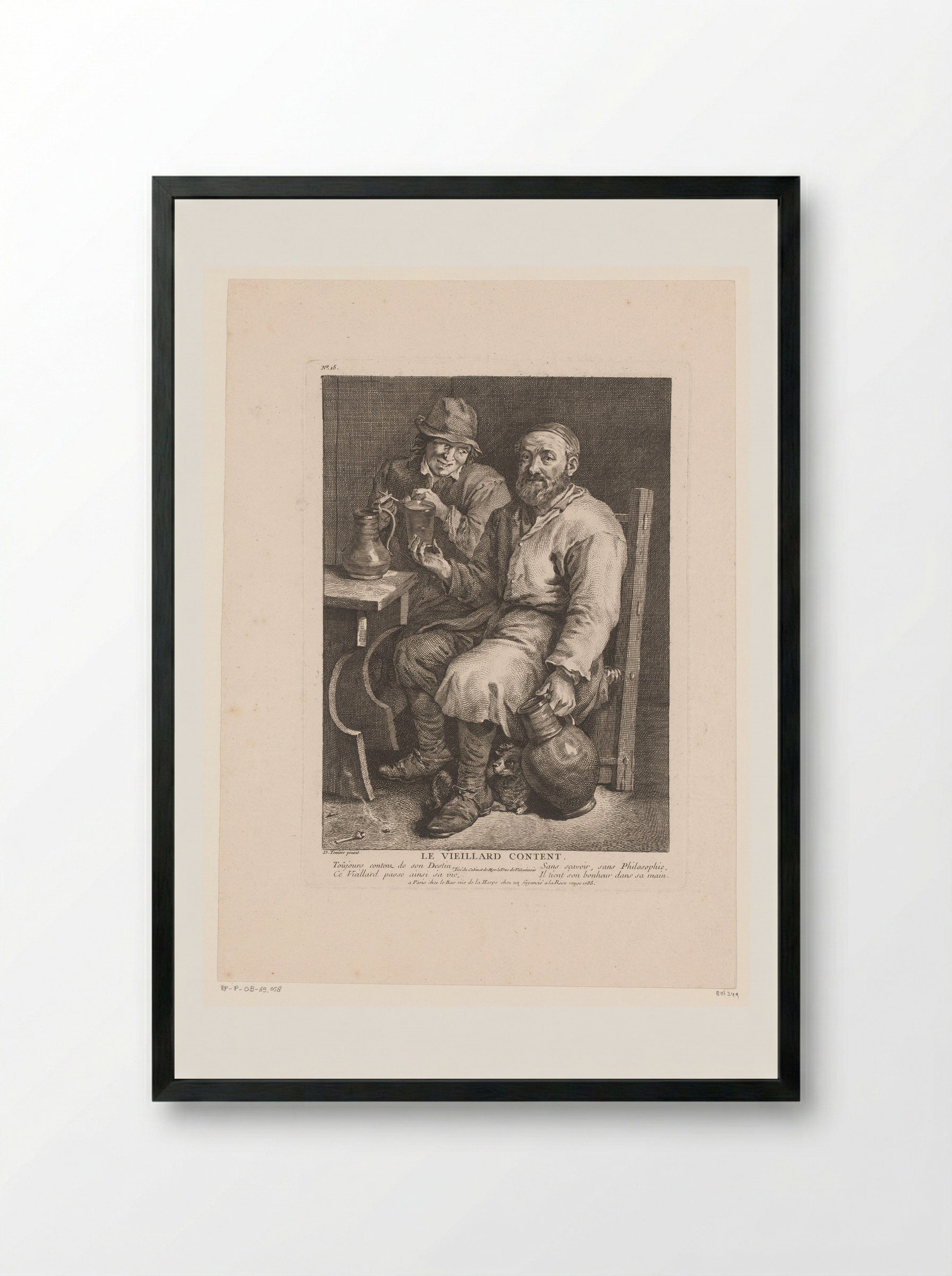 Le Vieillard Content - Jacques-Philippe Le Bas - Framed Print Black