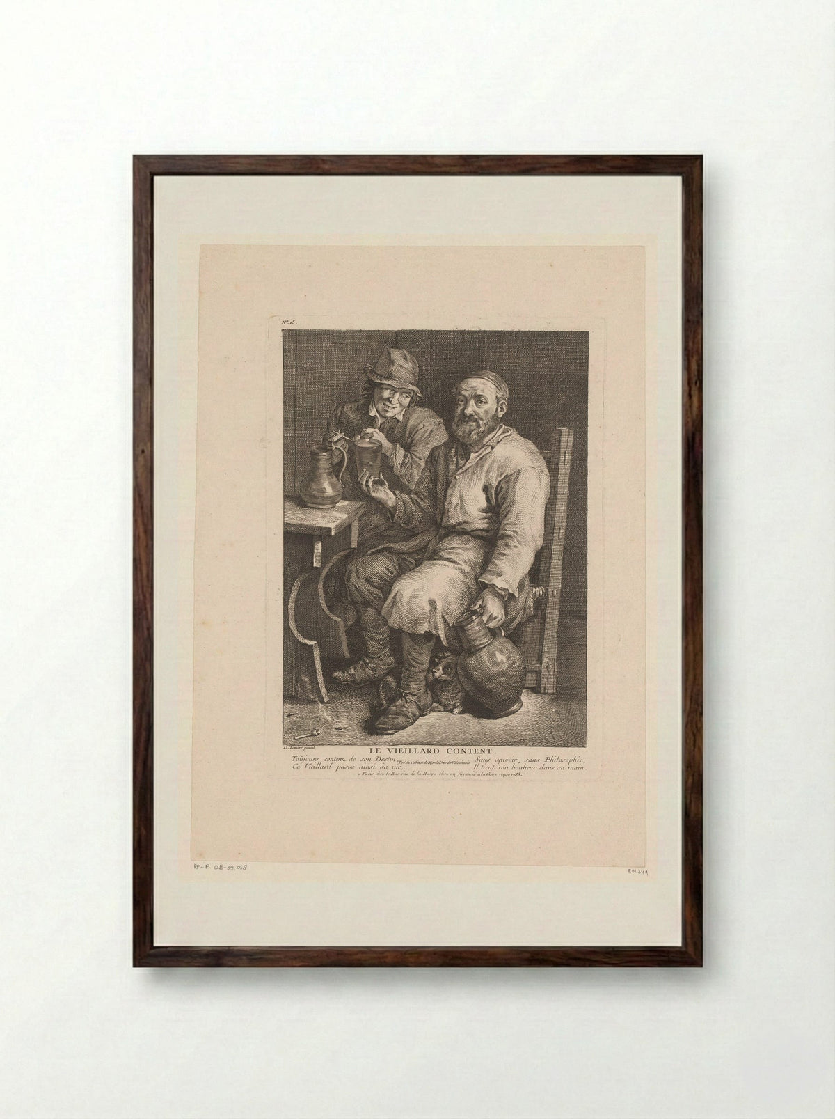 Le Vieillard Content - Jacques-Philippe Le Bas - Framed Print Dark Wood