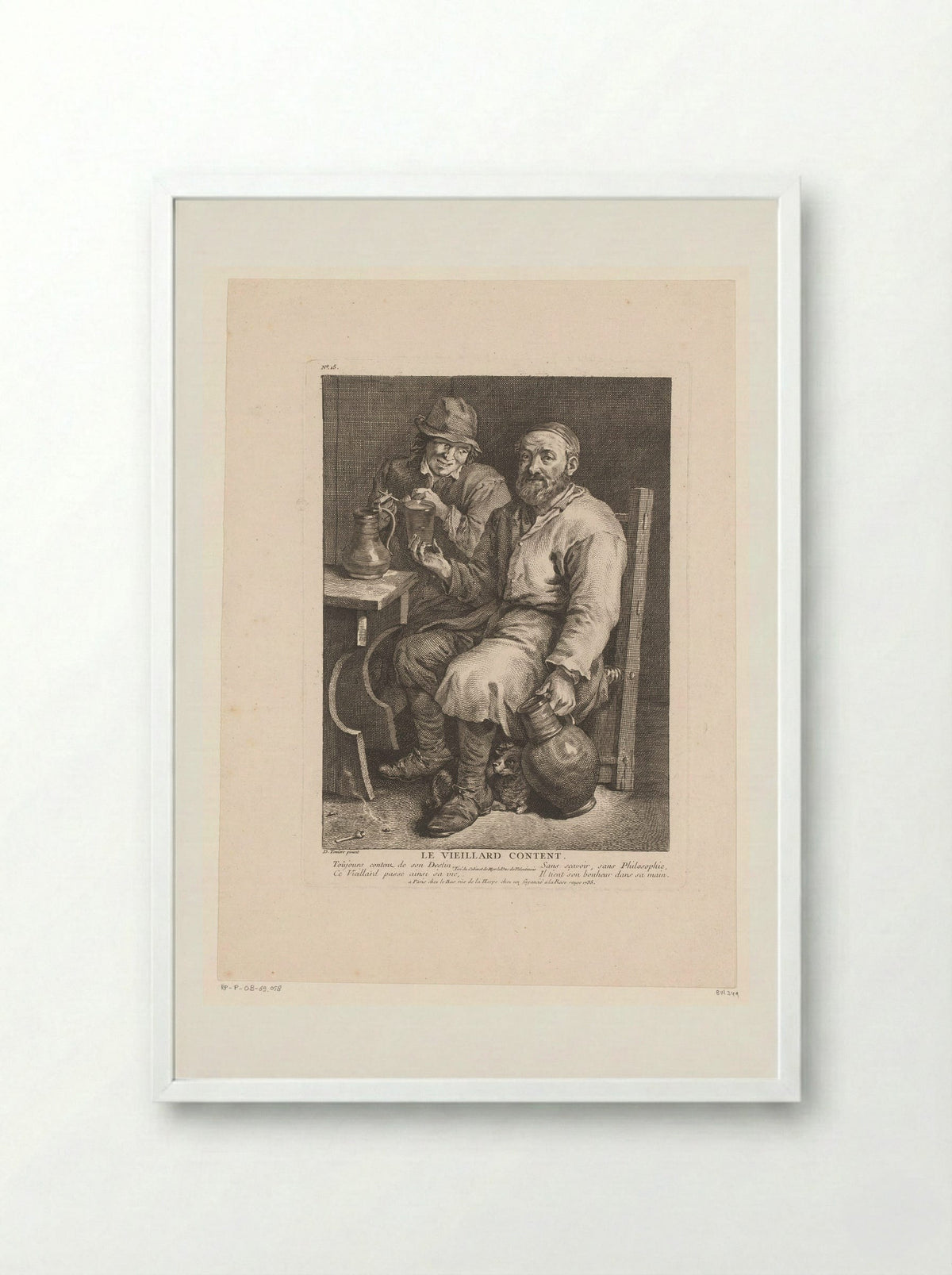 Le Vieillard Content - Jacques-Philippe Le Bas - Framed Print White