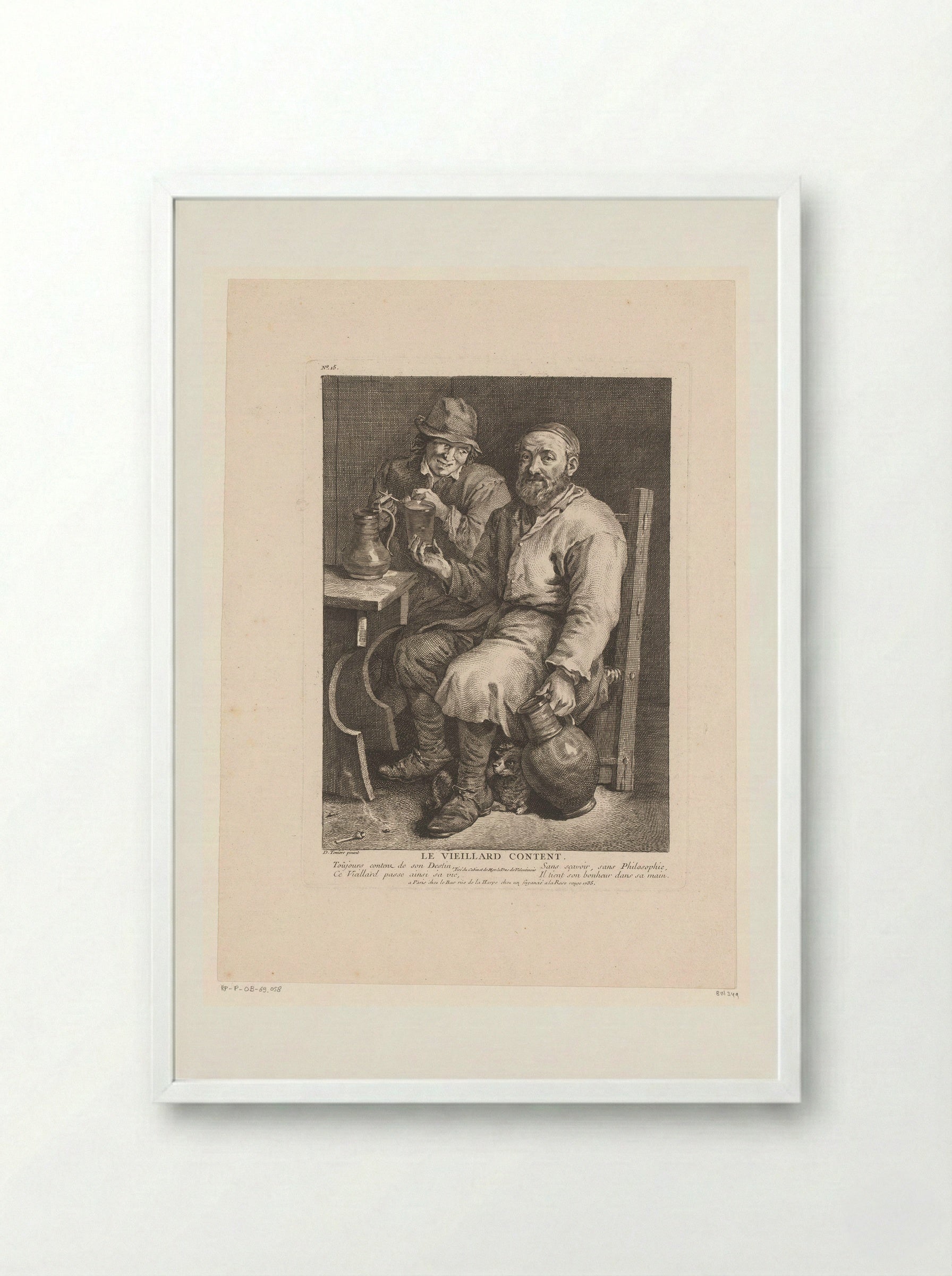 Le Vieillard Content - Jacques-Philippe Le Bas - Framed Print White