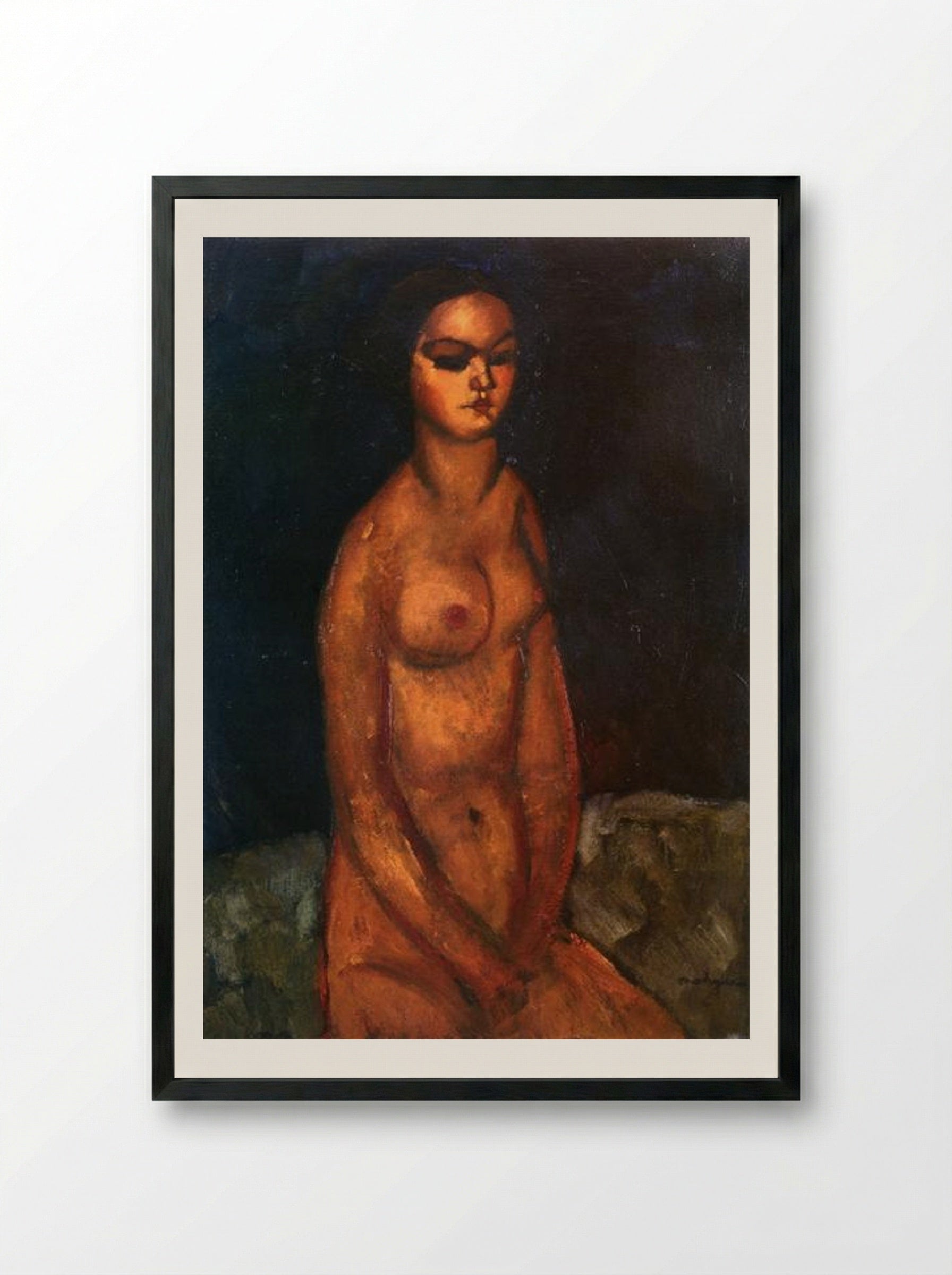 Seated Nude Looking Down - Amedeo Modigliani - Framed Print Black