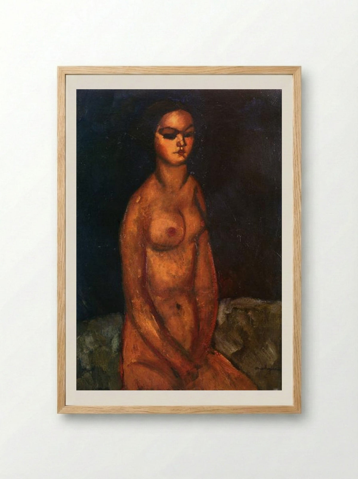 Seated Nude Looking Down - Amedeo Modigliani - Framed Print Wood