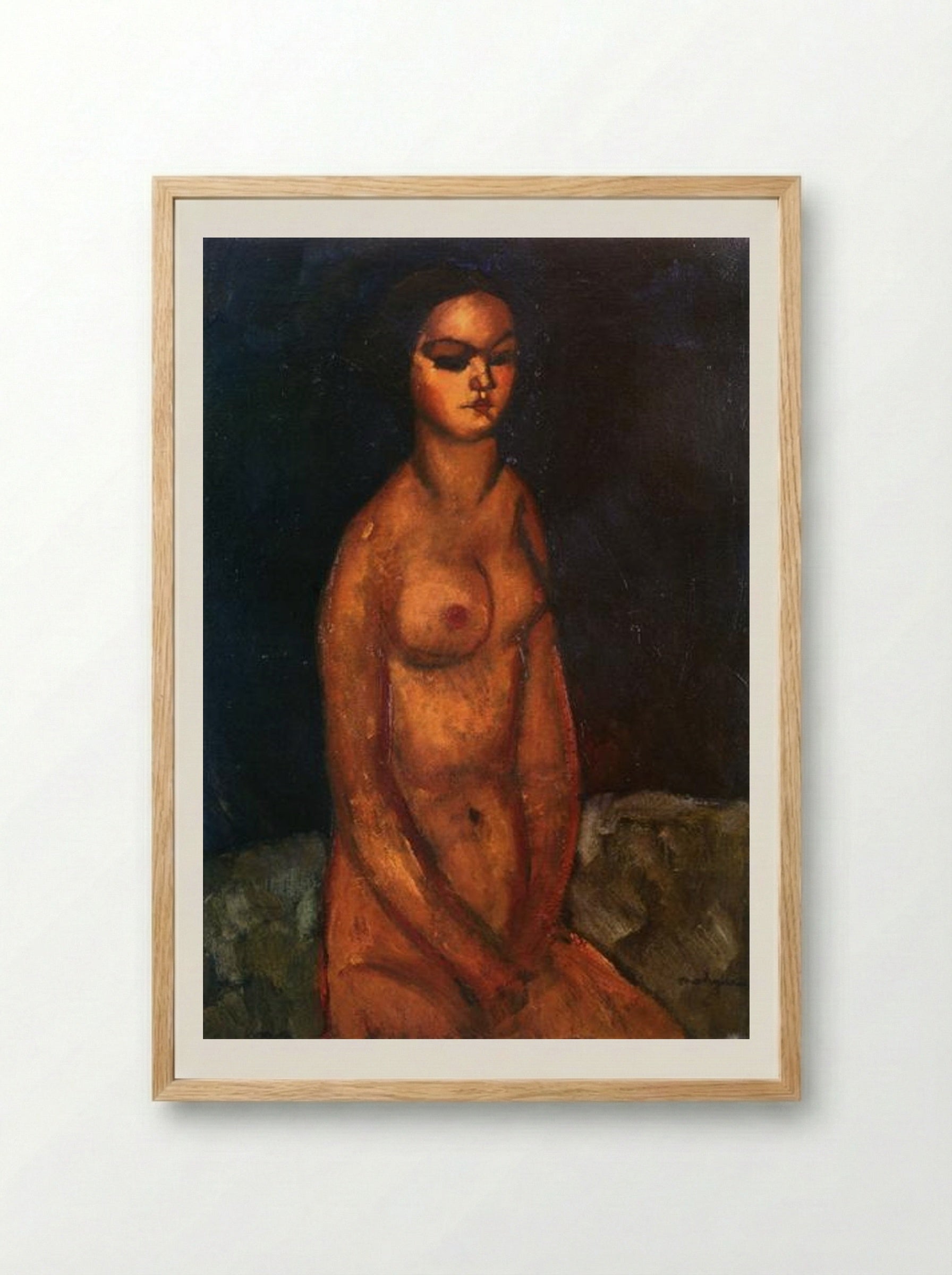 Seated Nude Looking Down - Amedeo Modigliani - Framed Print Wood