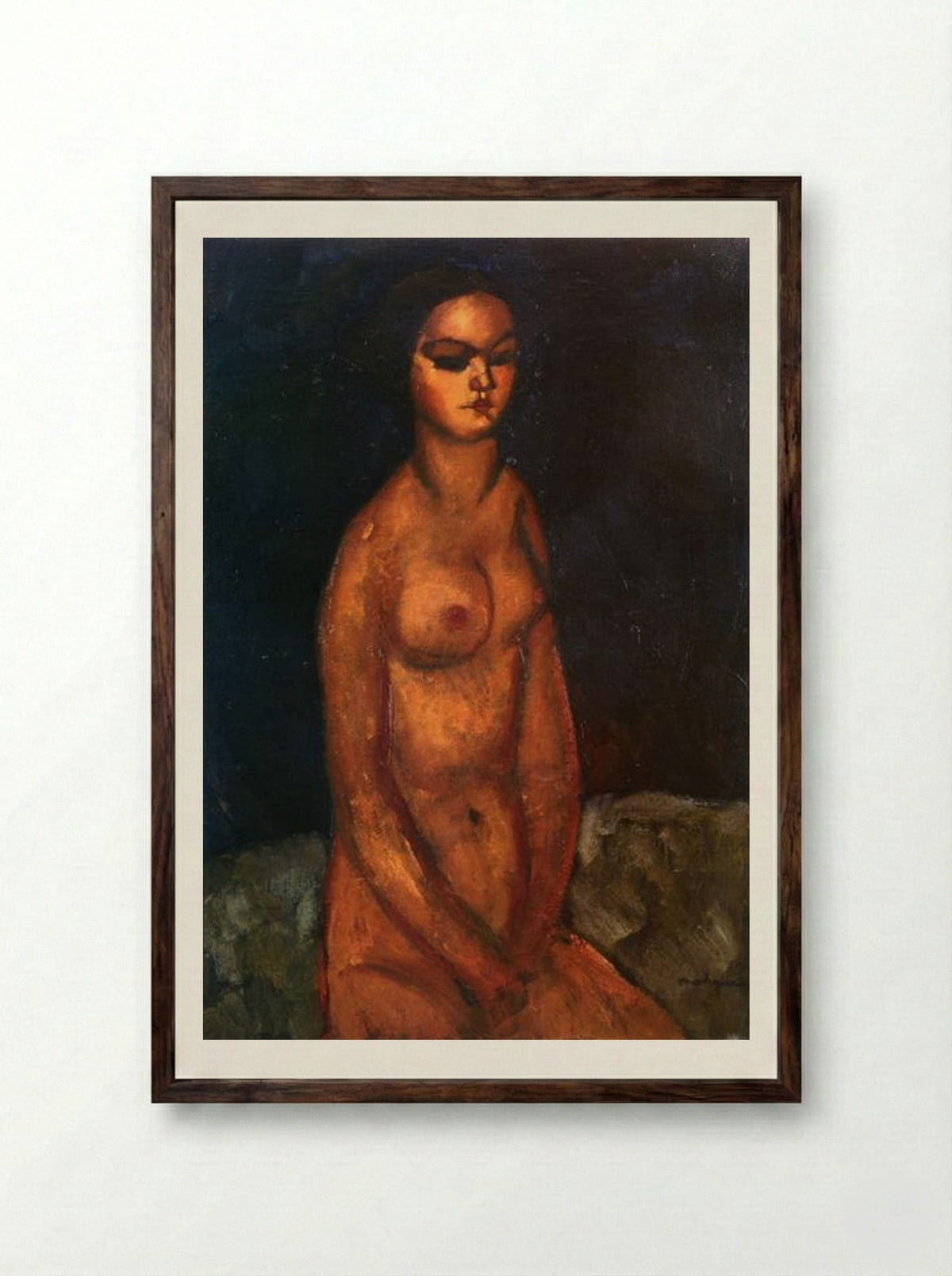 Seated Nude Looking Down - Amedeo Modigliani - Framed Print Dark Wood