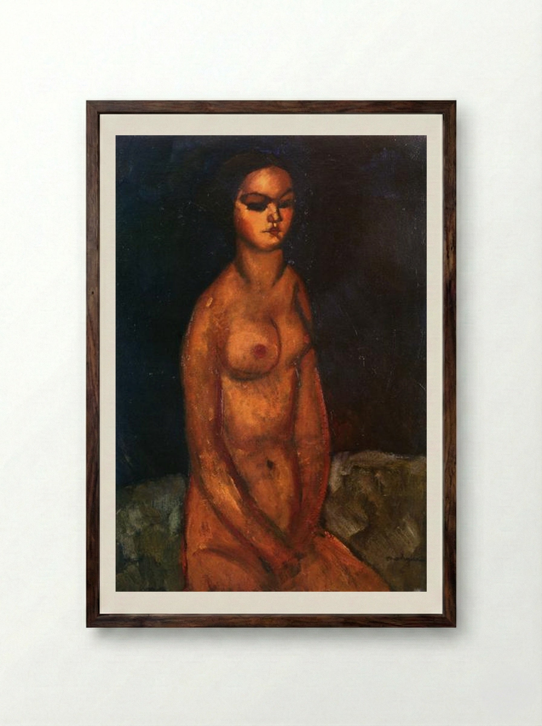 Seated Nude Looking Down - Amedeo Modigliani - Framed Print Dark Wood