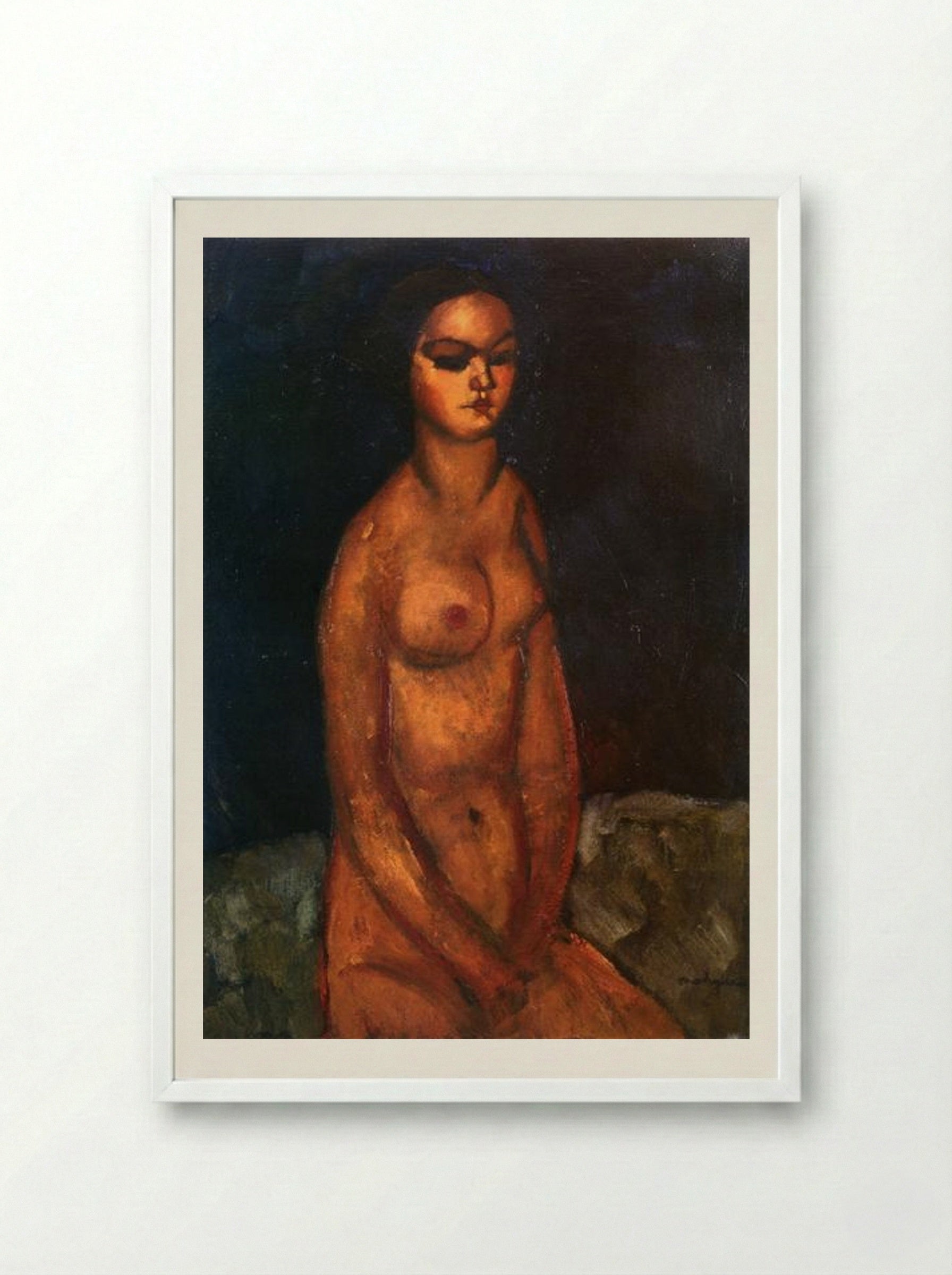 Seated Nude Looking Down - Amedeo Modigliani - Framed Print White