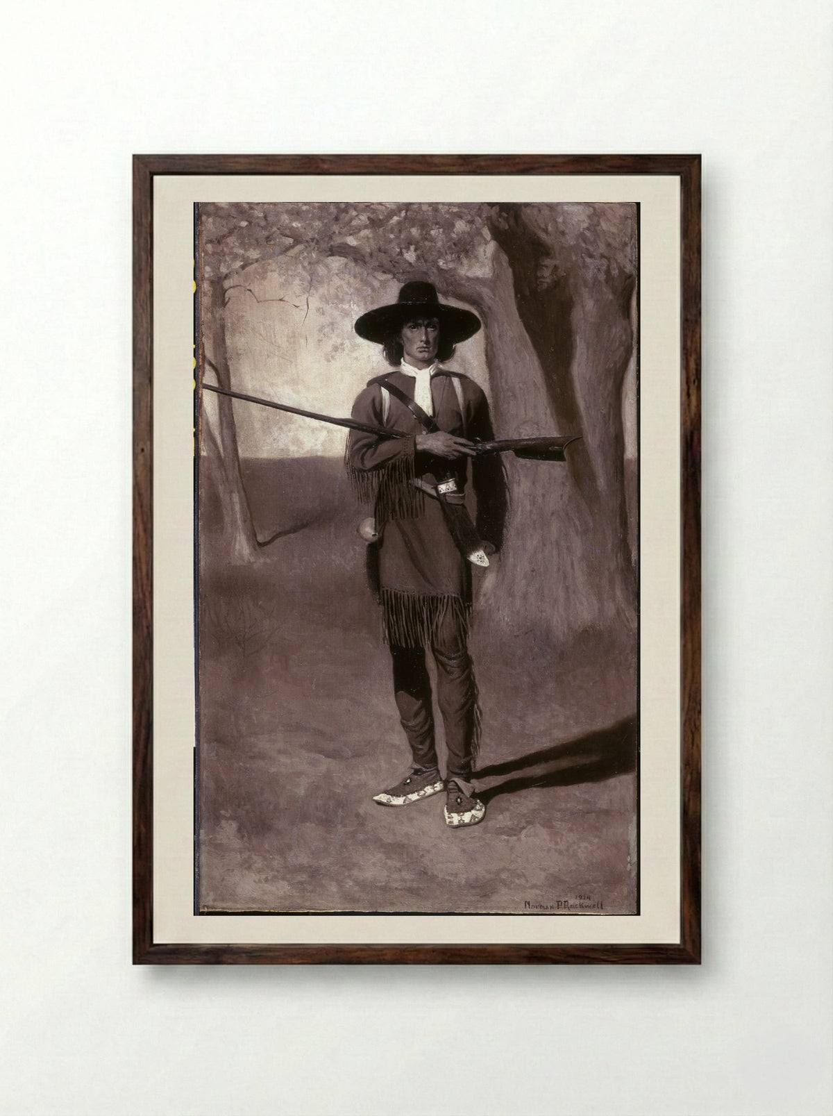 Scouting with Daniel Boone - Norman Rockwell - Framed Print Dark Wood
