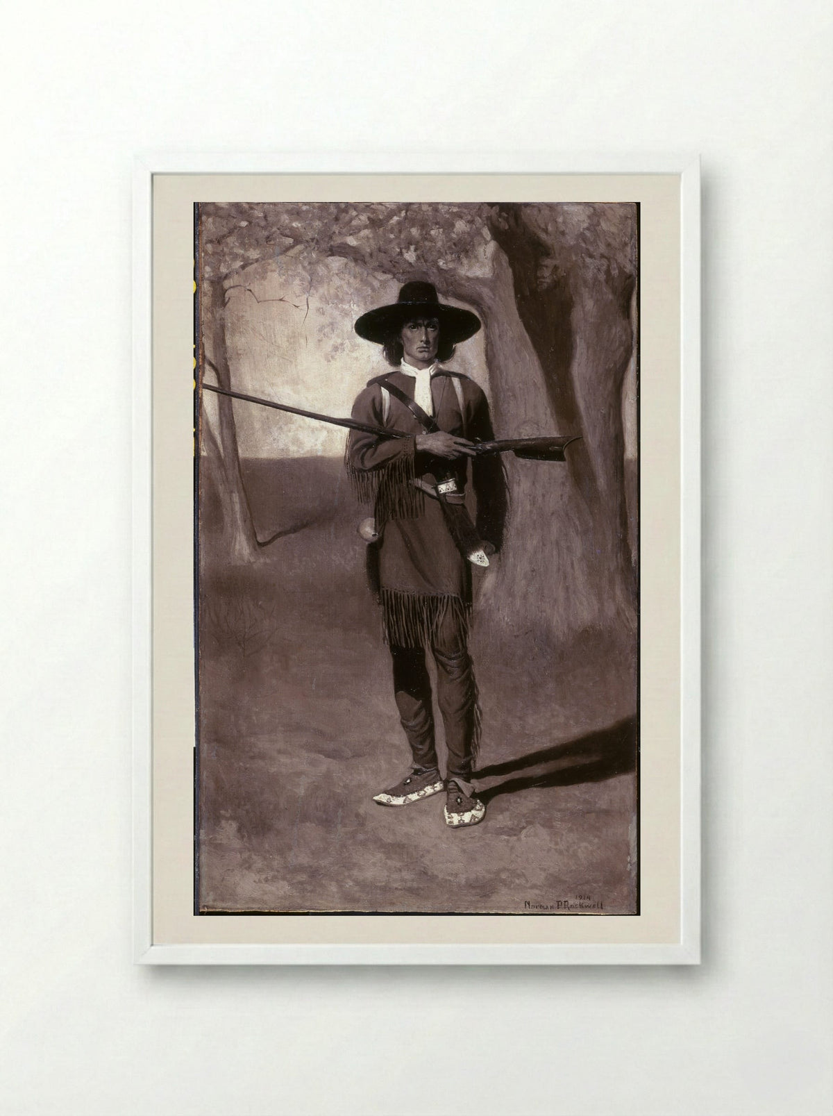 Scouting with Daniel Boone - Norman Rockwell - Framed Print White