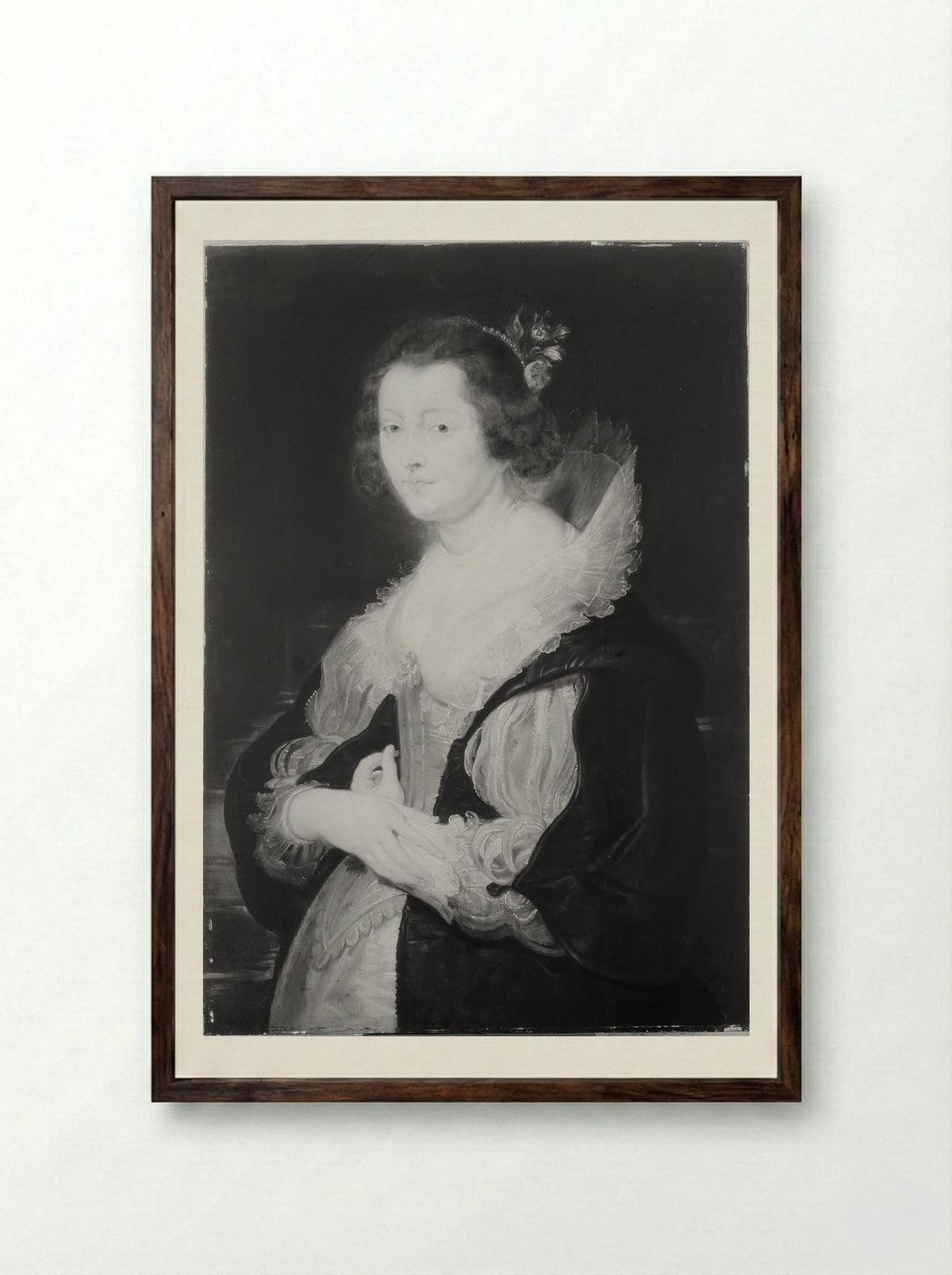 Portrait of a Lady (probably Helene Fourment) - Peter Paul Rubens - Framed Print Dark Wood