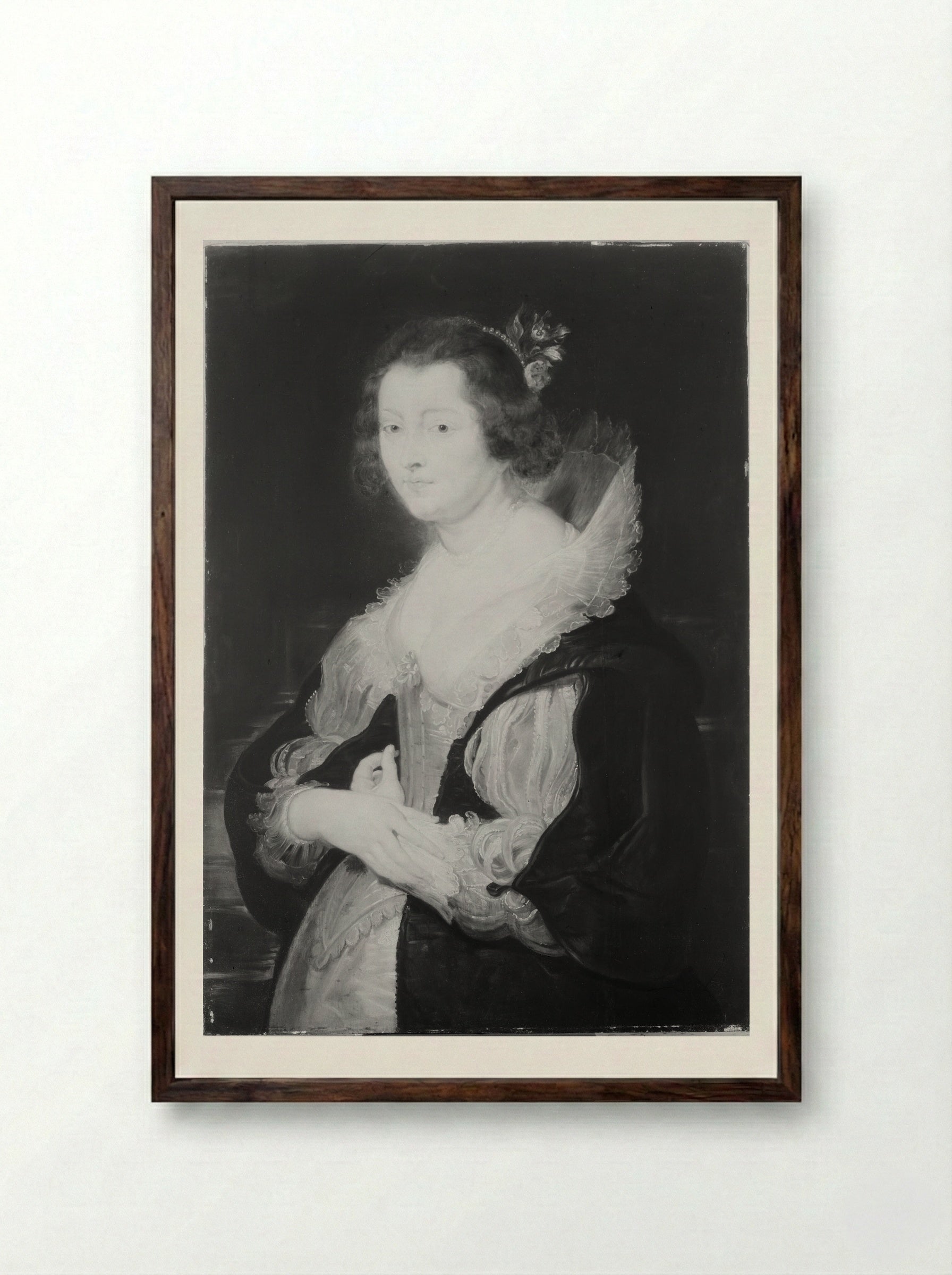 Portrait of a Lady (probably Helene Fourment) - Peter Paul Rubens - Framed Print Dark Wood