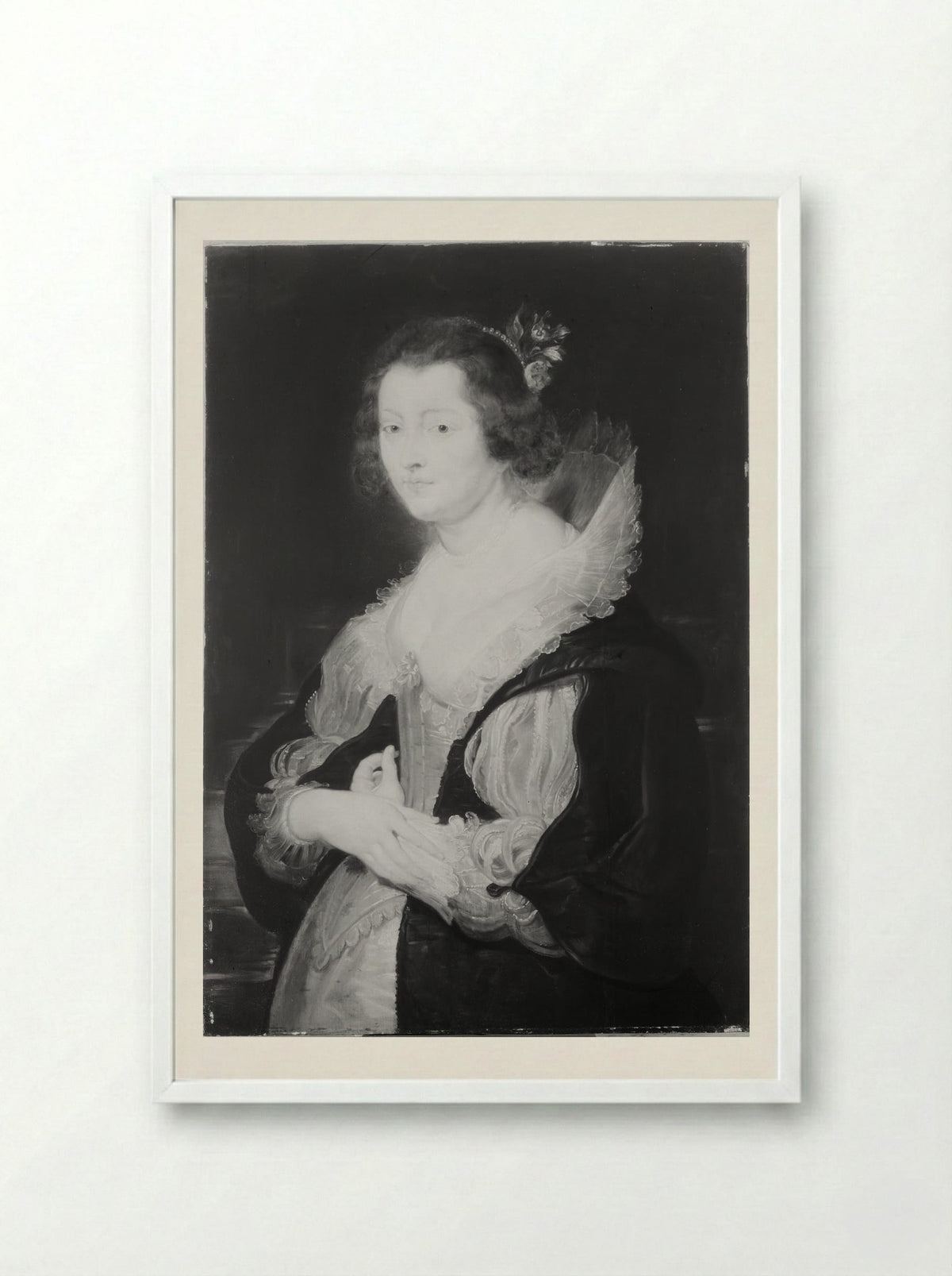 Portrait of a Lady (probably Helene Fourment) - Peter Paul Rubens - Framed Print White