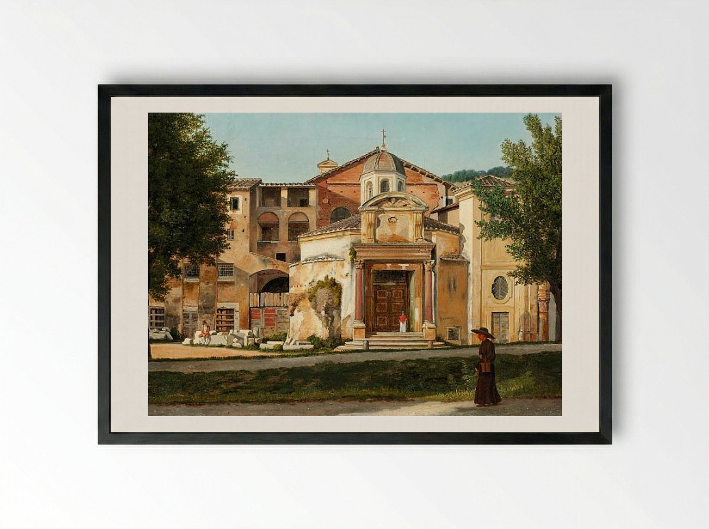 A Section of the Via Sacra, Rome (The Church of Saints Cosmas and Damian) - Christoffer Wilhelm Eckersberg - Framed Print Black