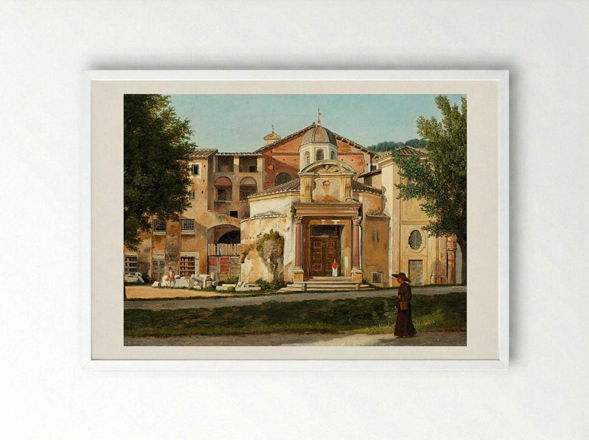 A Section of the Via Sacra, Rome (The Church of Saints Cosmas and Damian) - Christoffer Wilhelm Eckersberg - Framed Print White