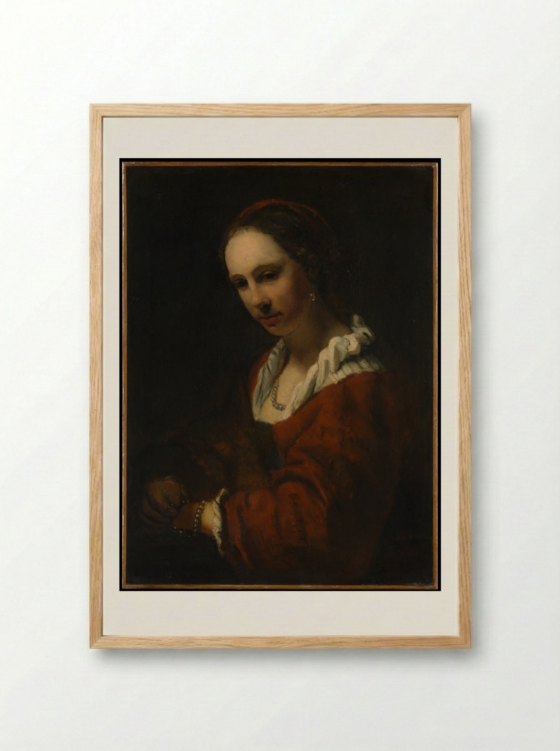 Young Woman with a Pearl Necklace - Willem Drost - Framed Print Wood