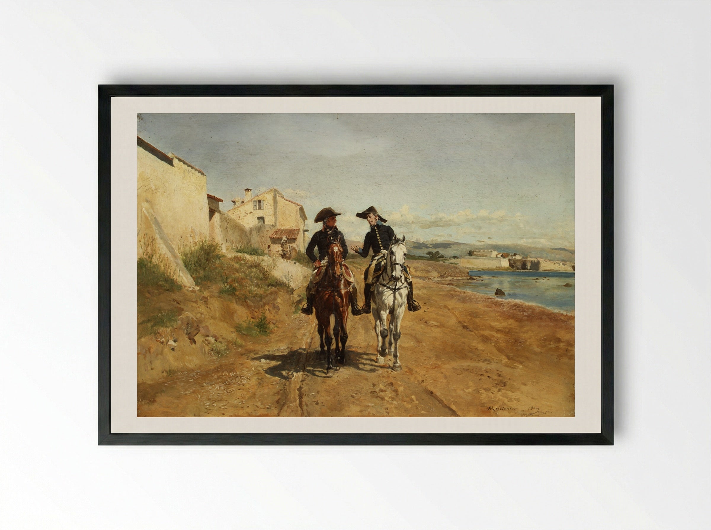 A General and His Aide-de-camp - Ernest Meissonier - Framed Print Black