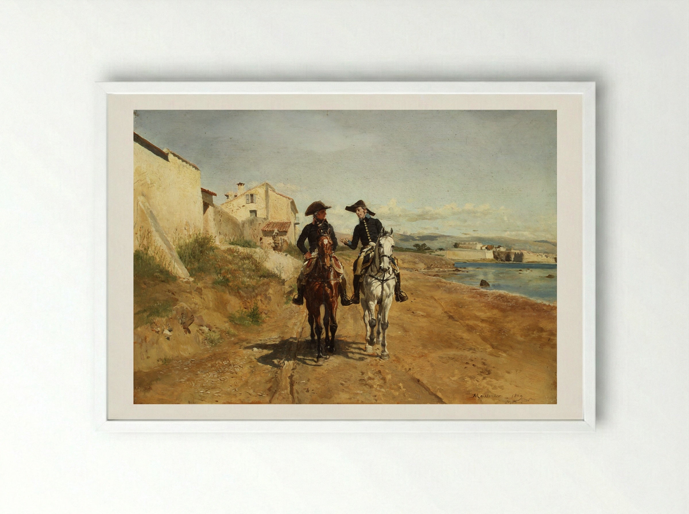 A General and His Aide-de-camp - Ernest Meissonier - Framed Print White
