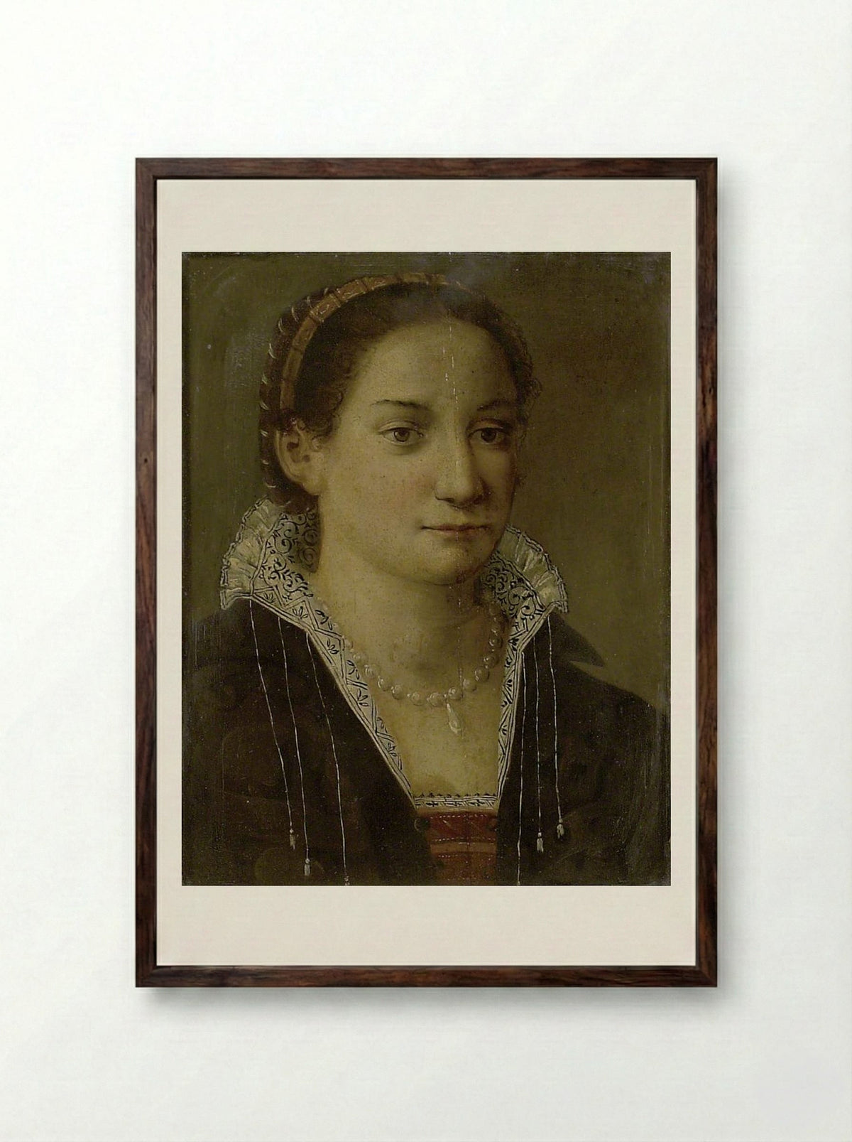 Portrait of a Woman - Agnolo Bronzino - Framed Print Dark Wood
