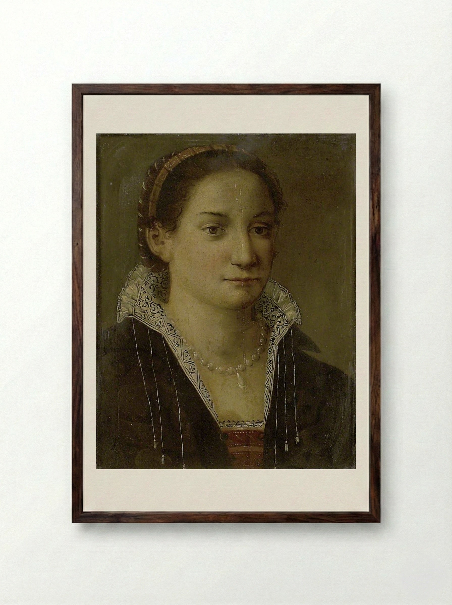 Portrait of a Woman - Agnolo Bronzino - Framed Print Dark Wood
