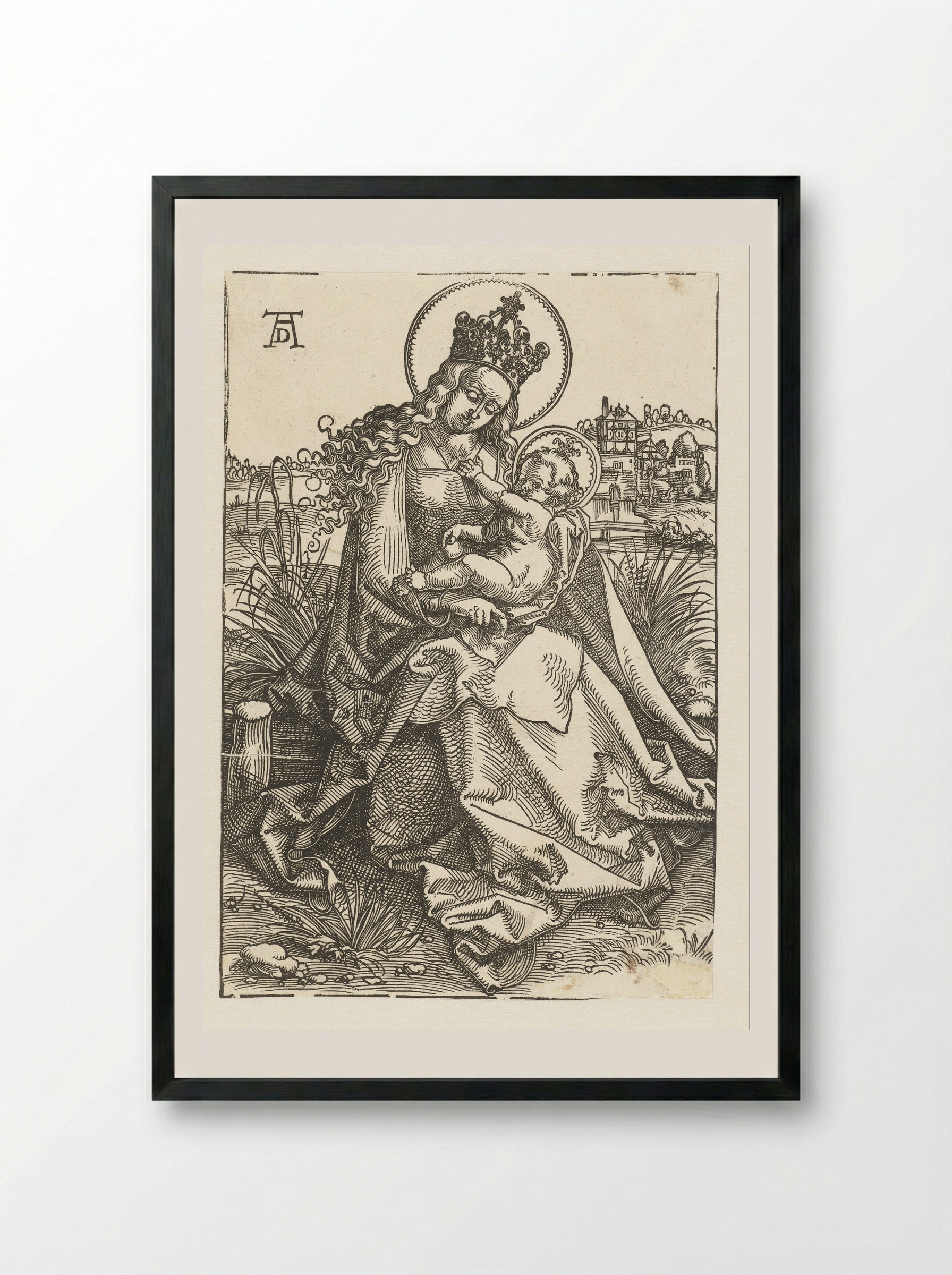 Virgin and Child in a Landscape - Hans Baldung Grien - Framed Print Black