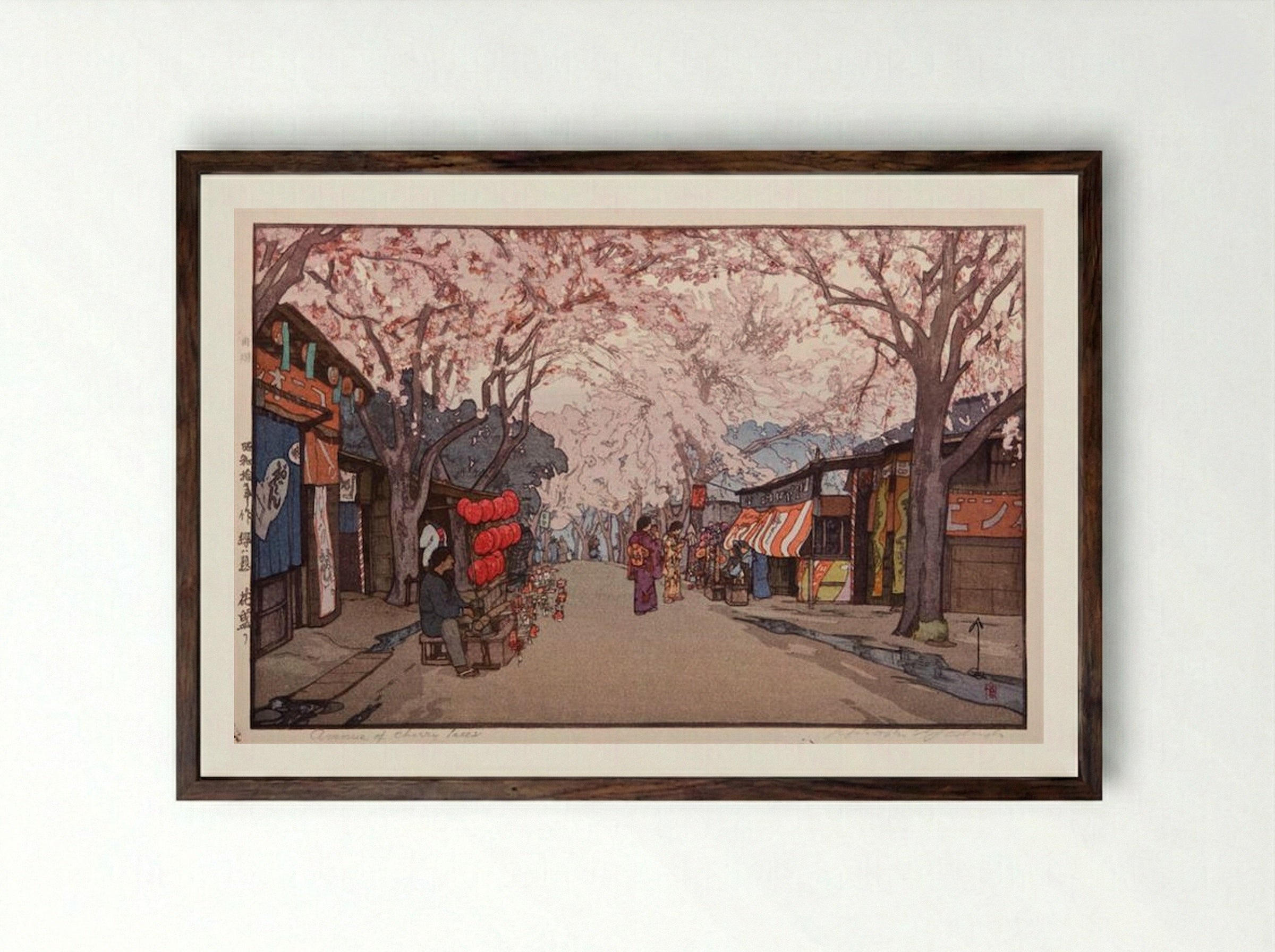 Avenue of Cherry Trees - Hiroshi Yoshida - Framed Print Dark Wood