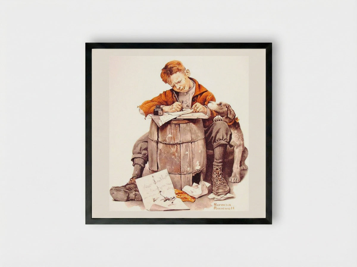 Boy Writing Letter - Norman Rockwell - Framed Print Black