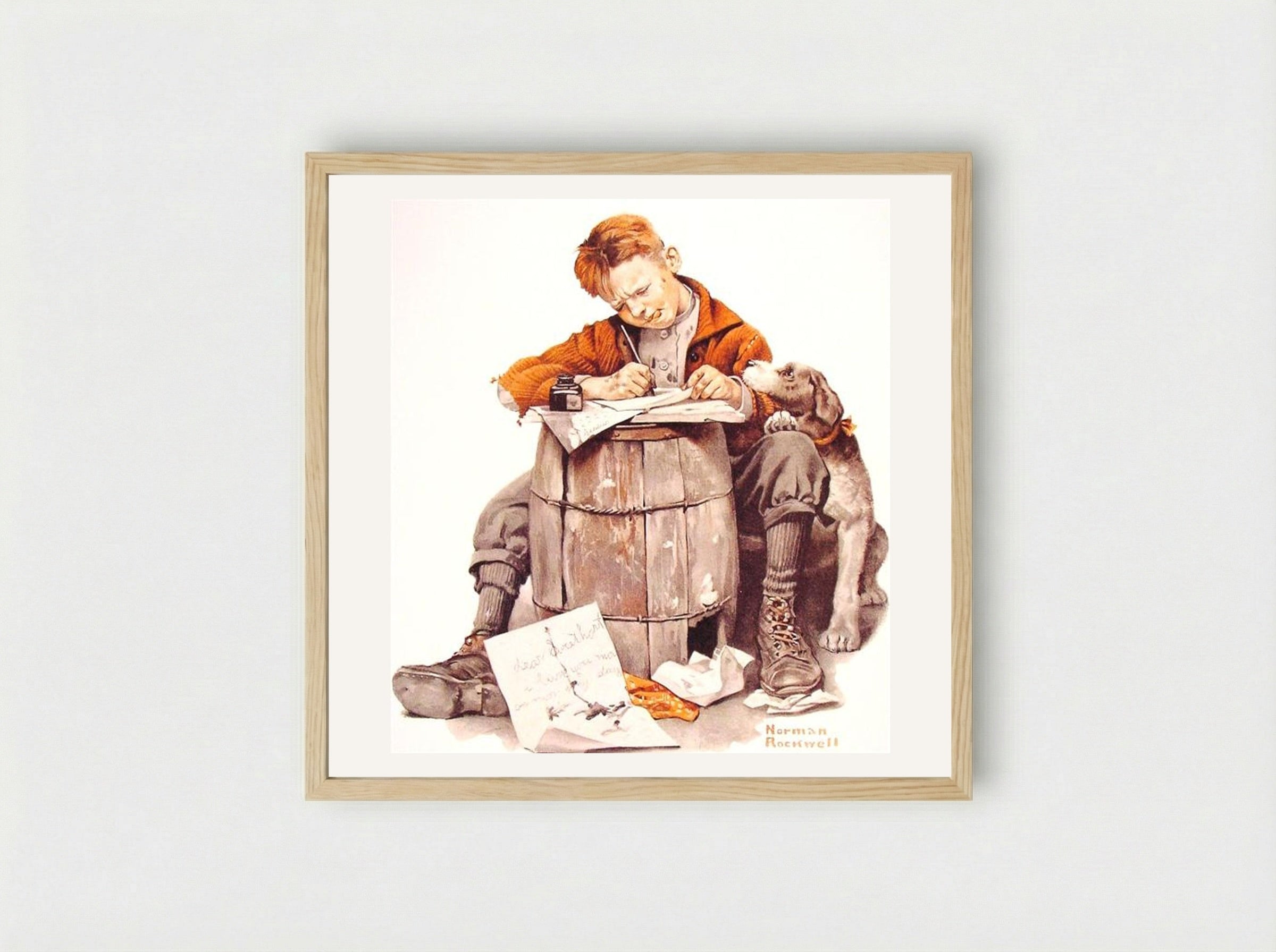 Boy Writing Letter - Norman Rockwell - Framed Print Wood