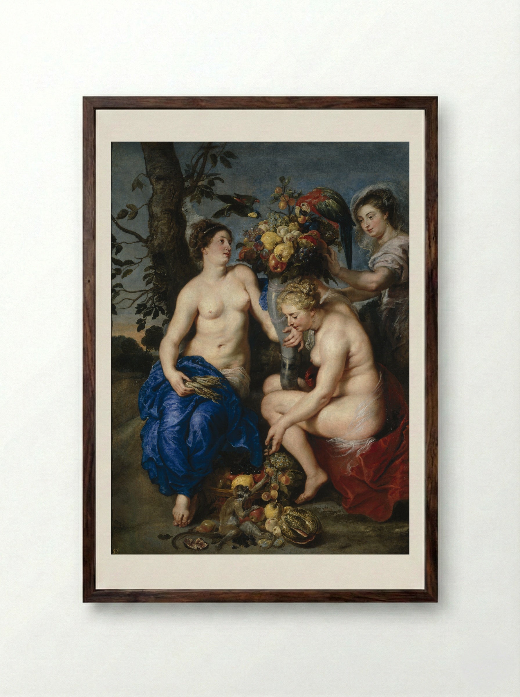 Ceres with two nymphs - Frans Snyders - Framed Print Dark Wood